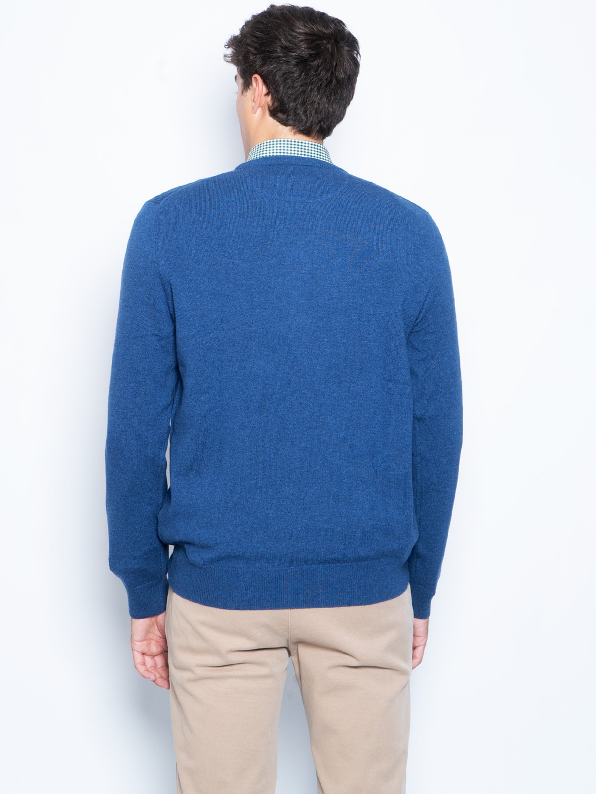 Crewneck sweater in light blue wool