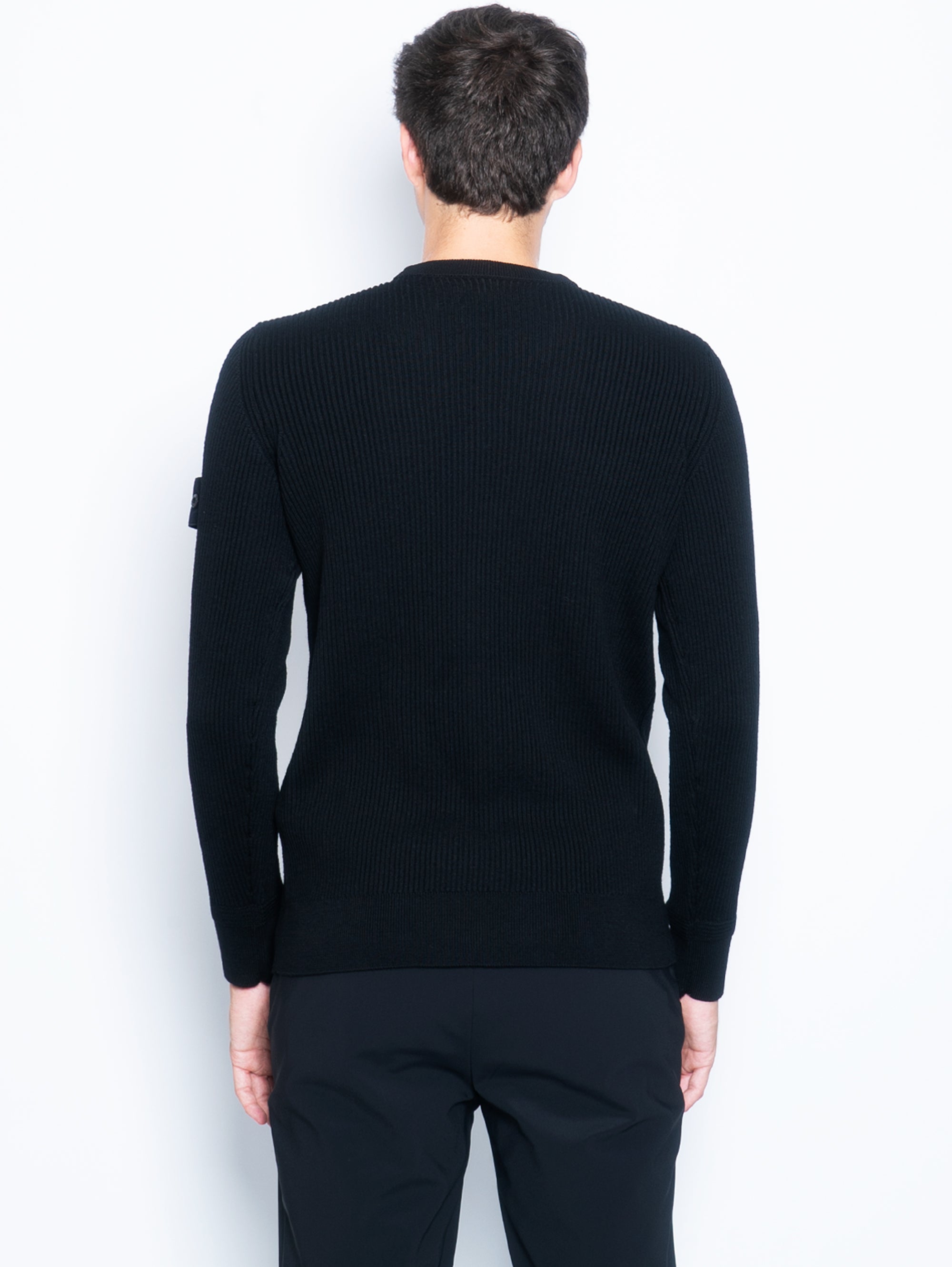 Black Ribbed Crew Neck Sweater