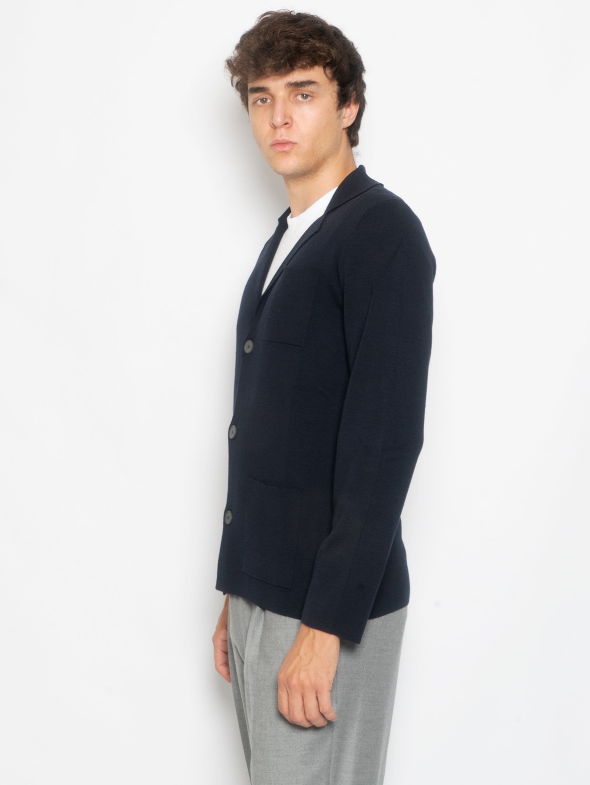 Midnight Blue Extrafine Wool Knitted Jacket