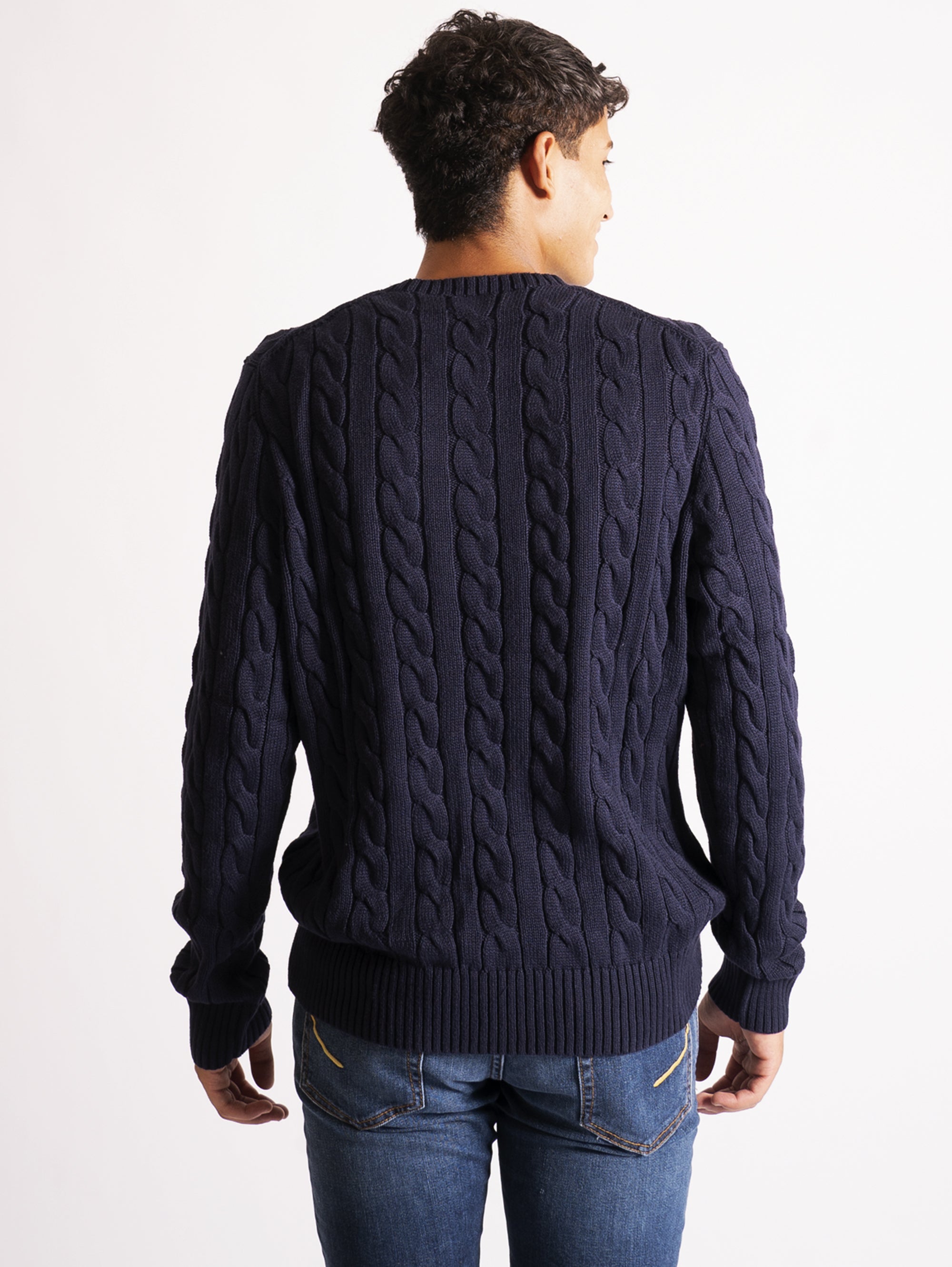Blue Cotton Cable Sweater
