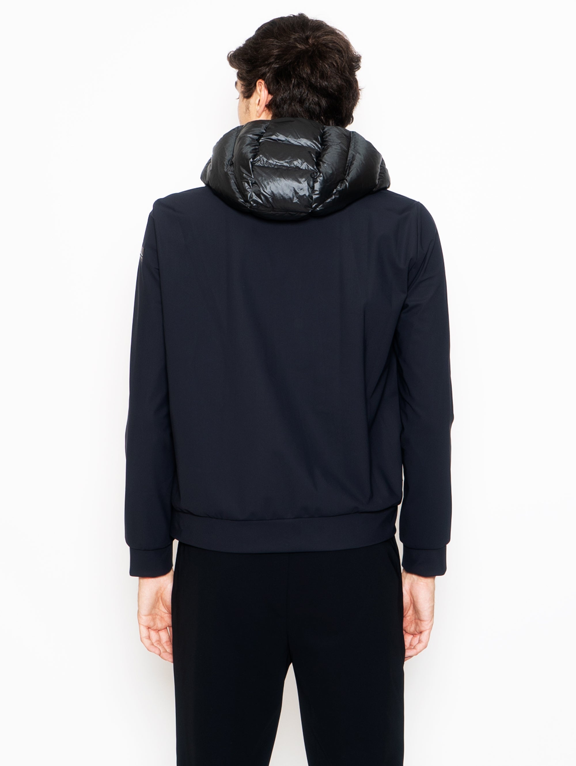 Schwarzes, gepolstertes Winter-Enten-Sweatshirt aus doppeltem Stoff