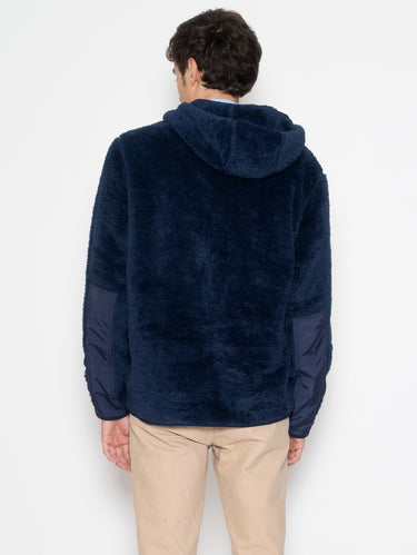 Fleece-Sweatshirt mit langem Flor und Kapuze Navy