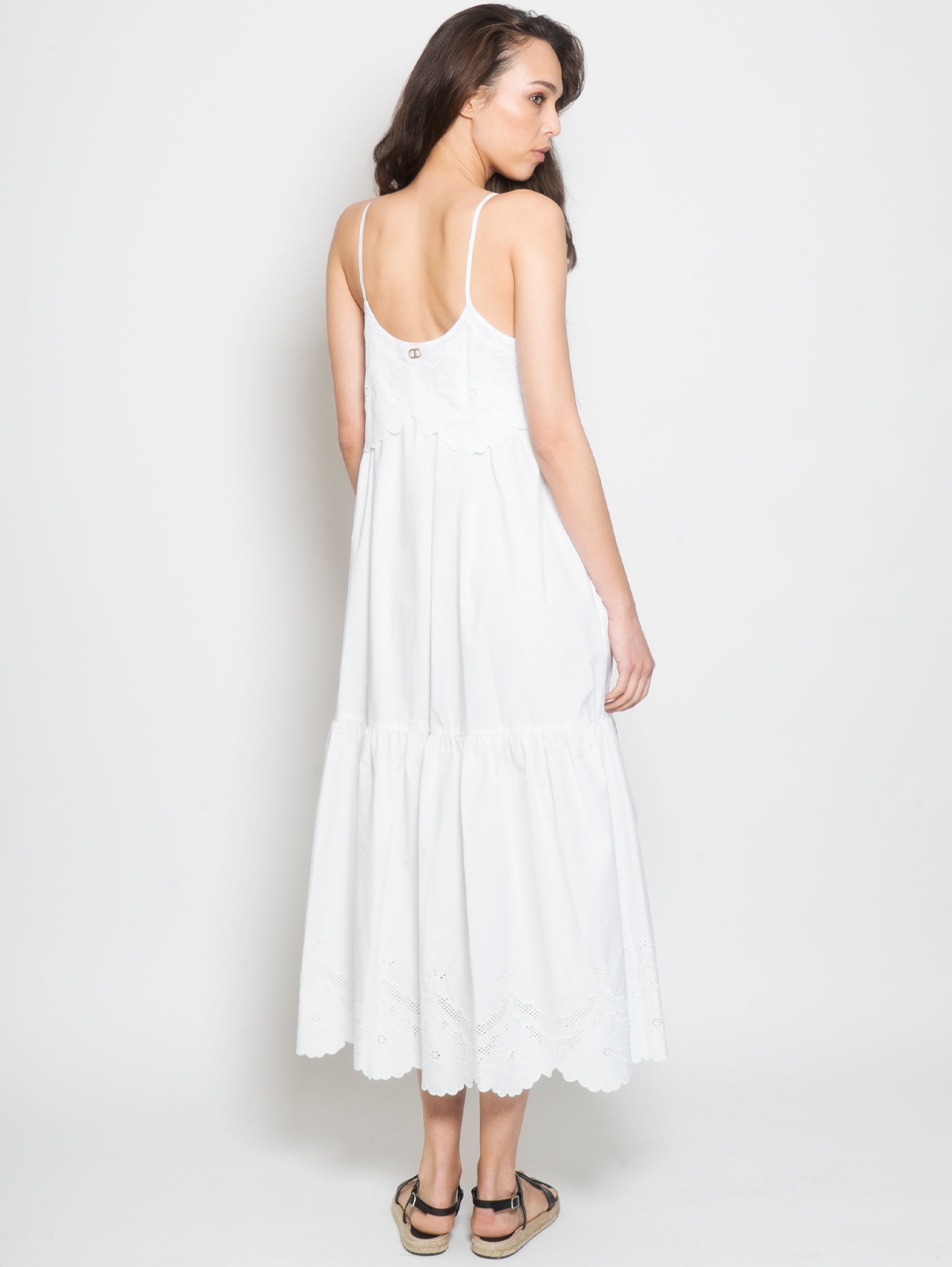 Long Cotton Dress with White Embroideries
