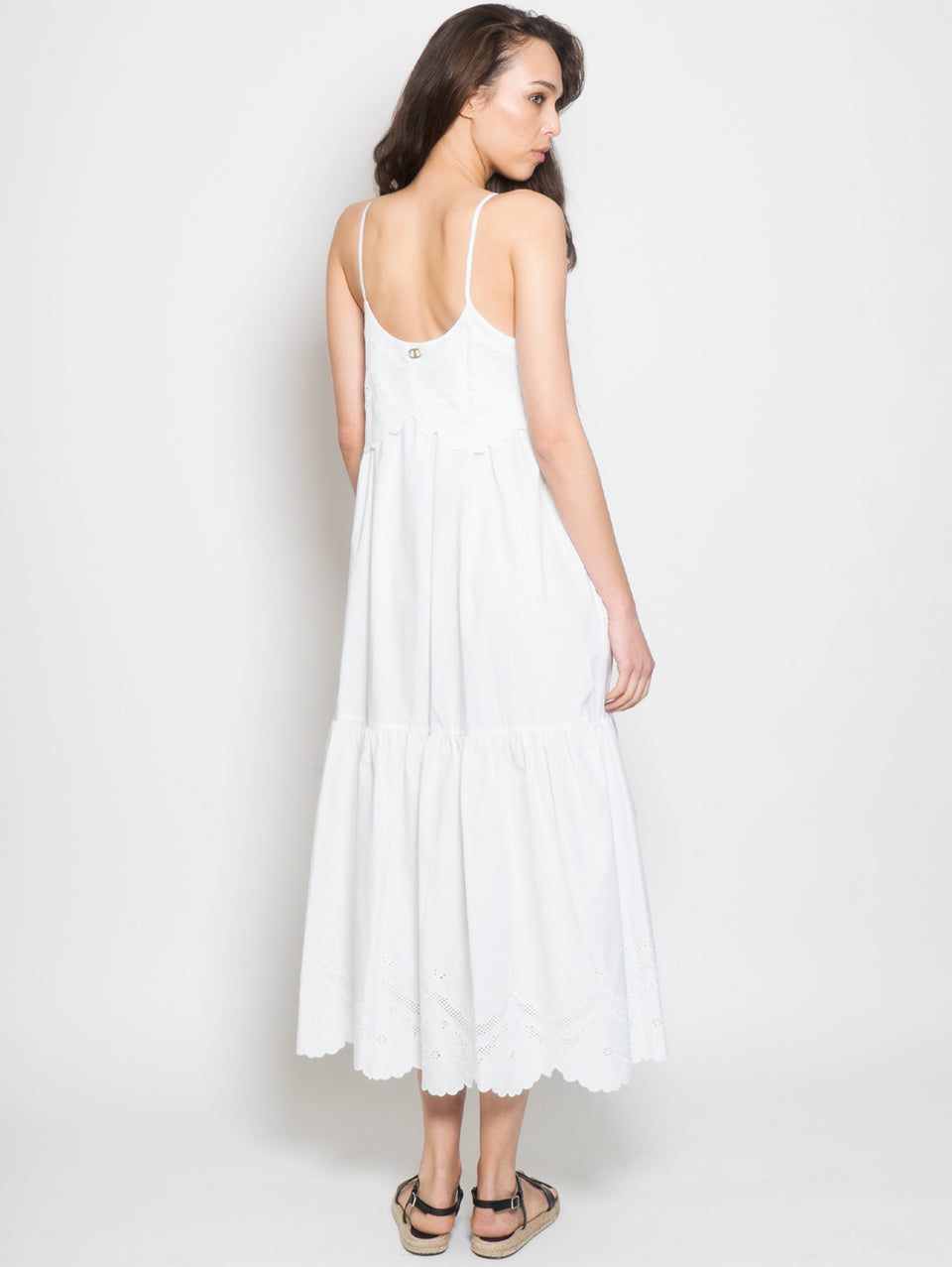 TWIN SET Abito Lungo in Cotone con Ricami Bianco TRYME Shop