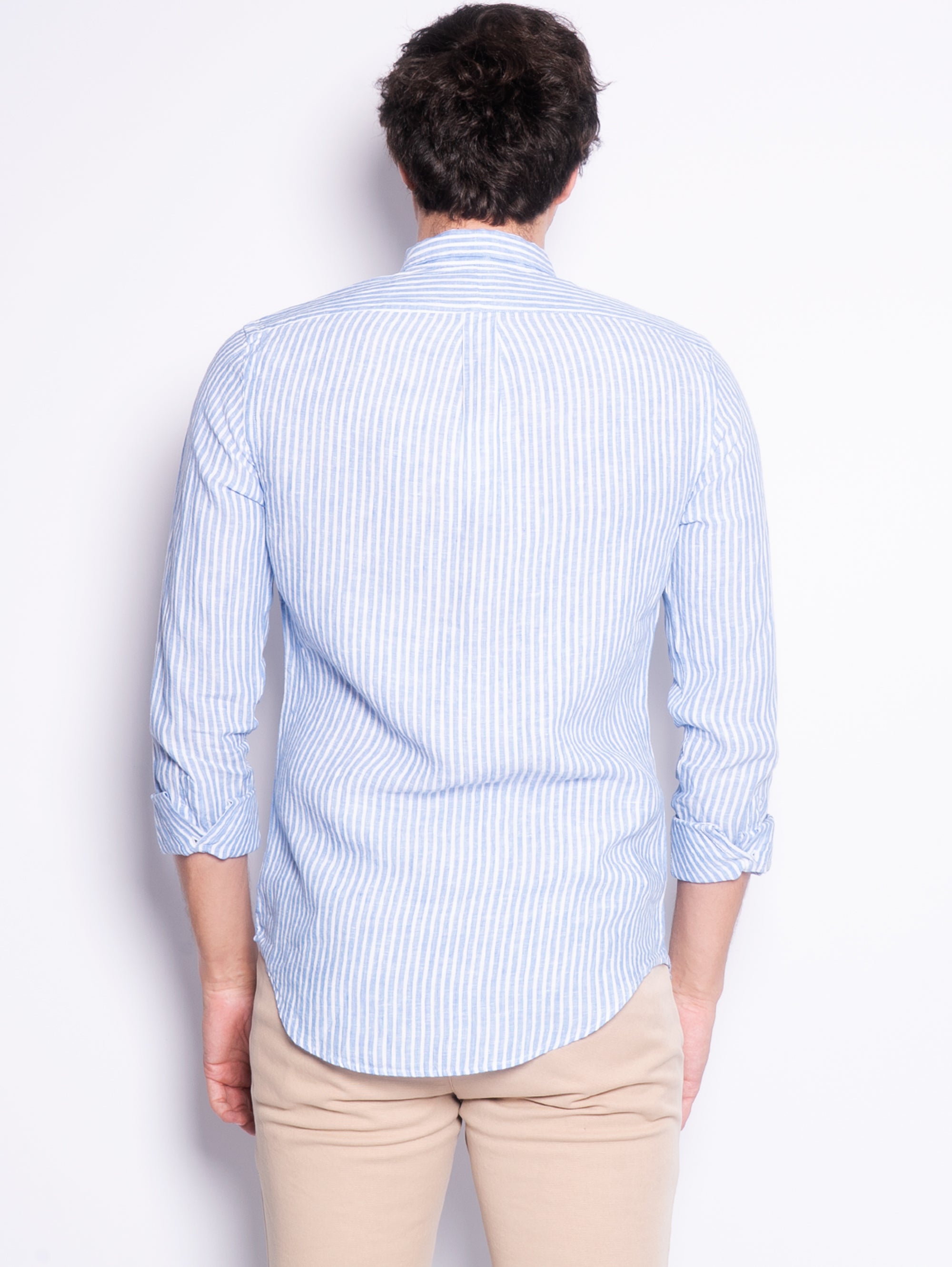 Light Blue/White Slim Fit Striped Linen Shirt