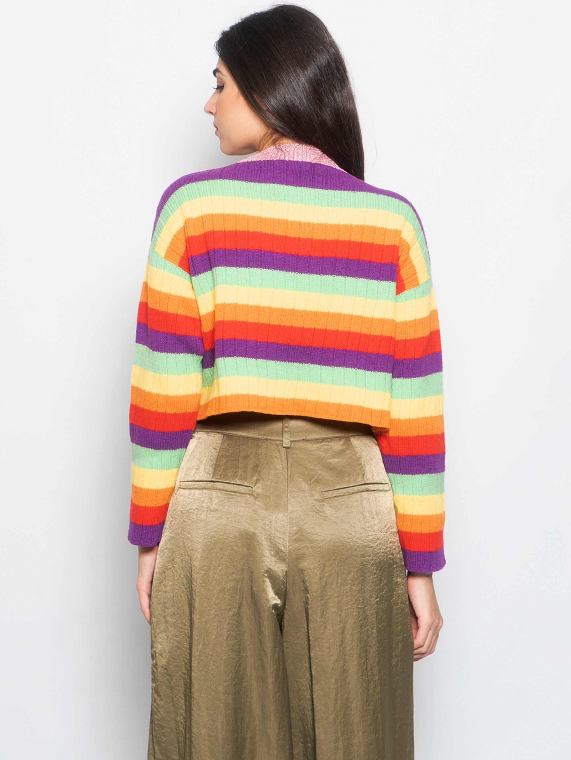 Ciao Amore Multicolor Striped Crop Sweater