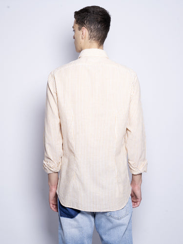 Chemise en mélange de lin rayée jaune