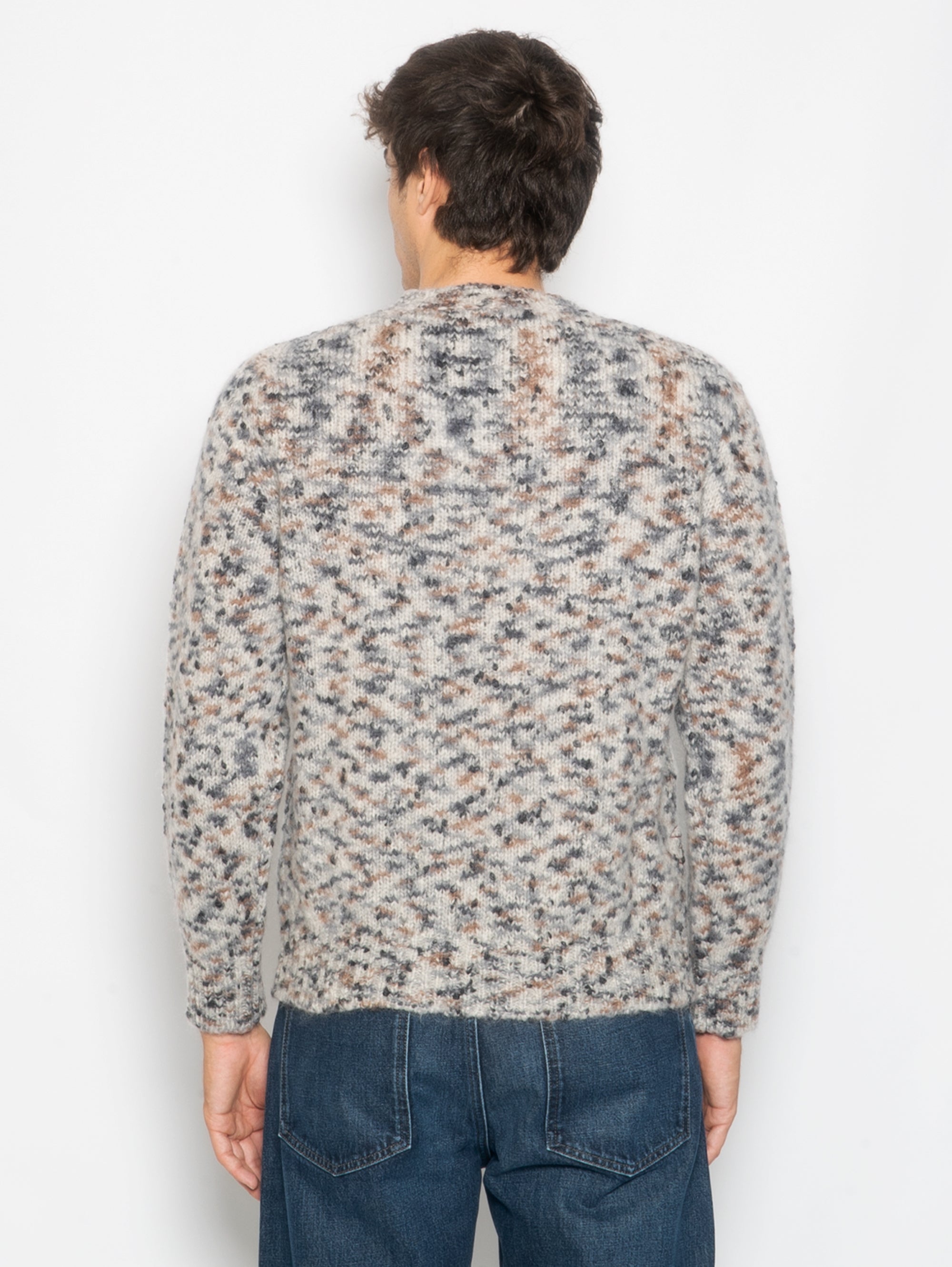 Stone Melange Mohair Crew Neck Sweater