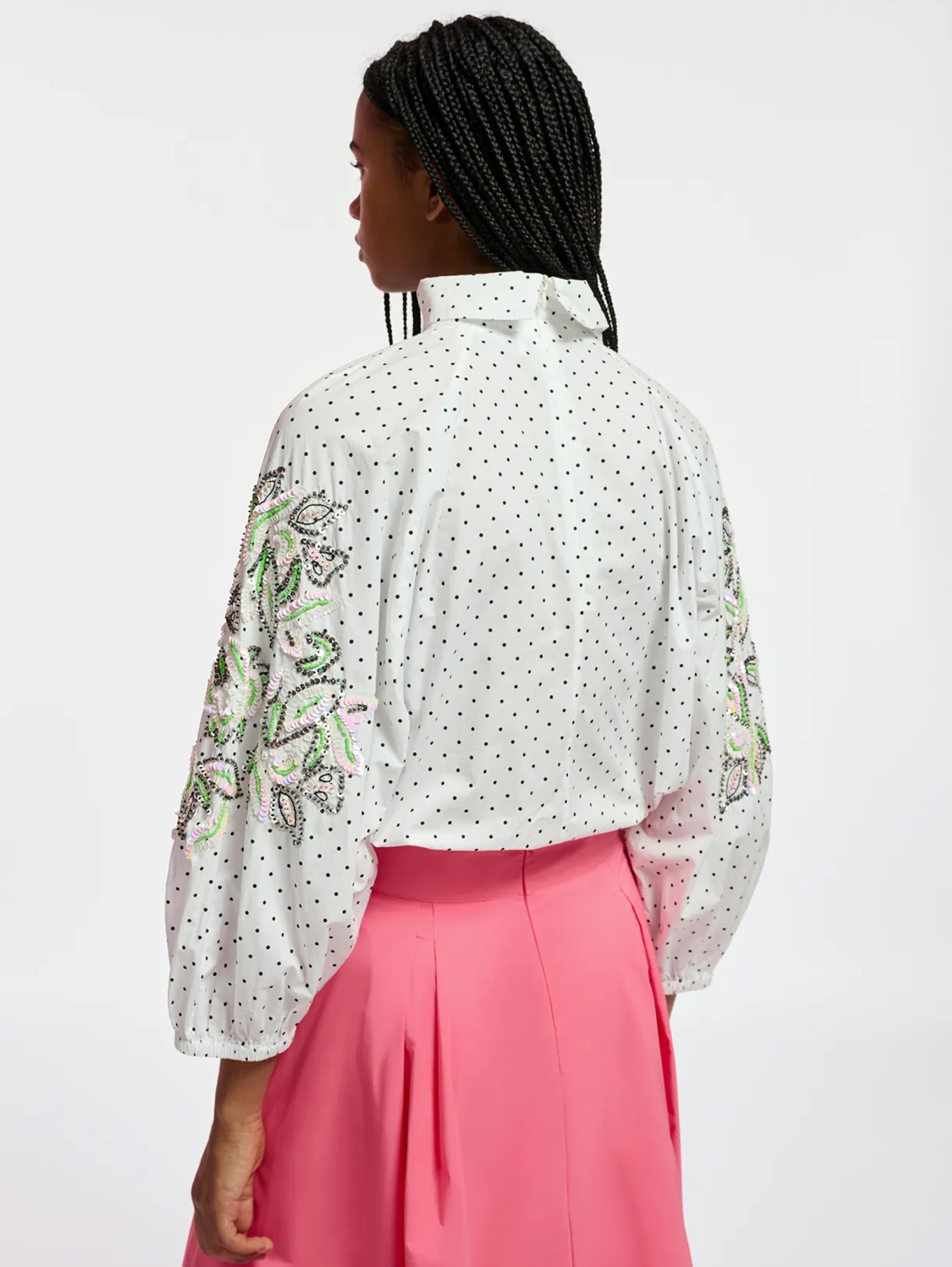 Polka Dot Blouse with White Embroidery