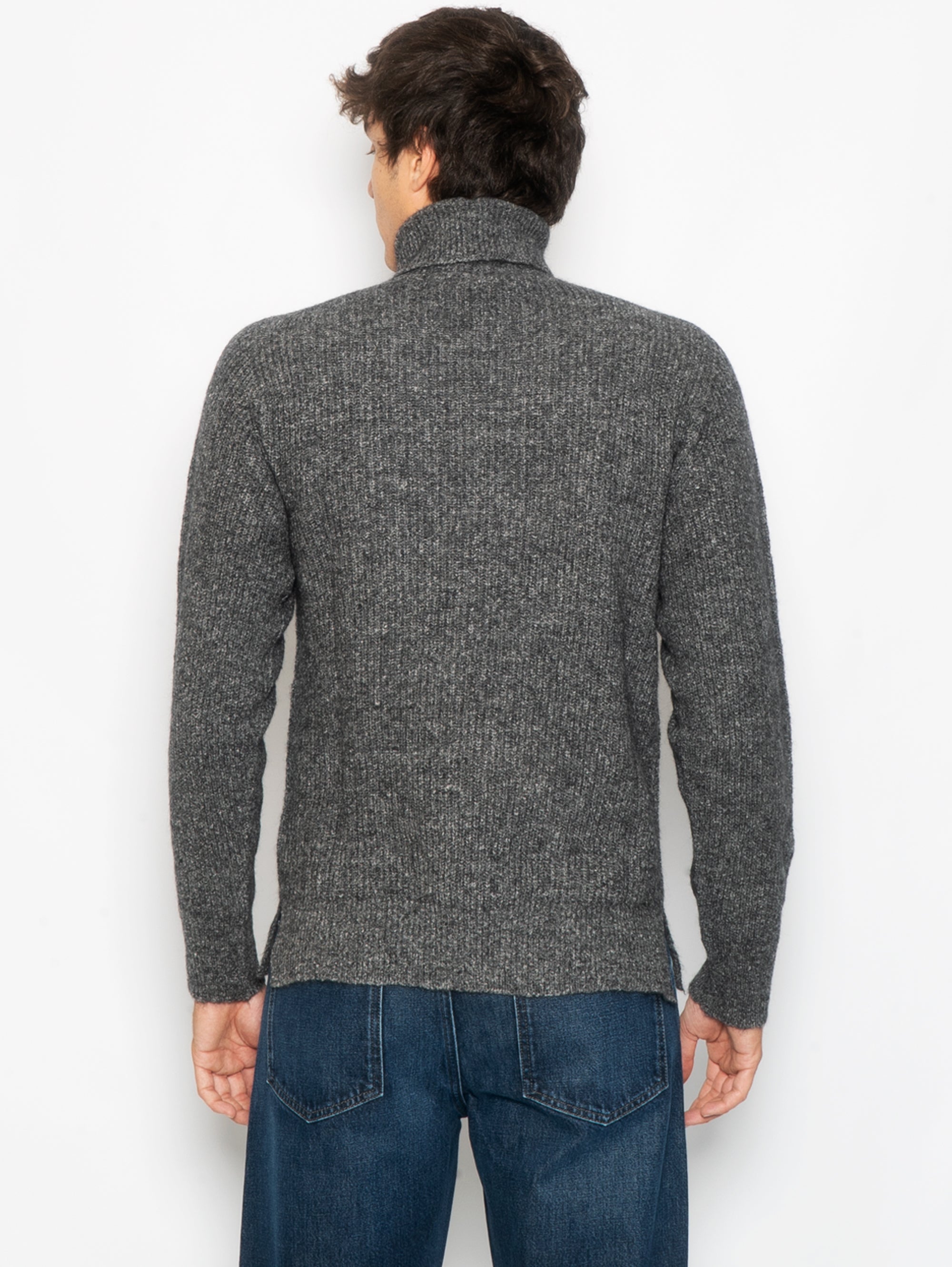 Gray English Ribbed Turtleneck Sweater