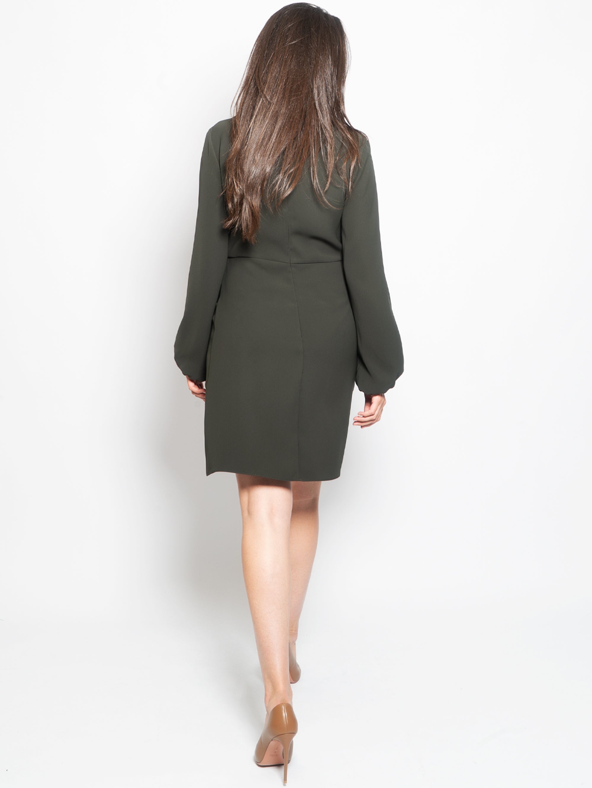 Short dress with olive green balloon sleeves