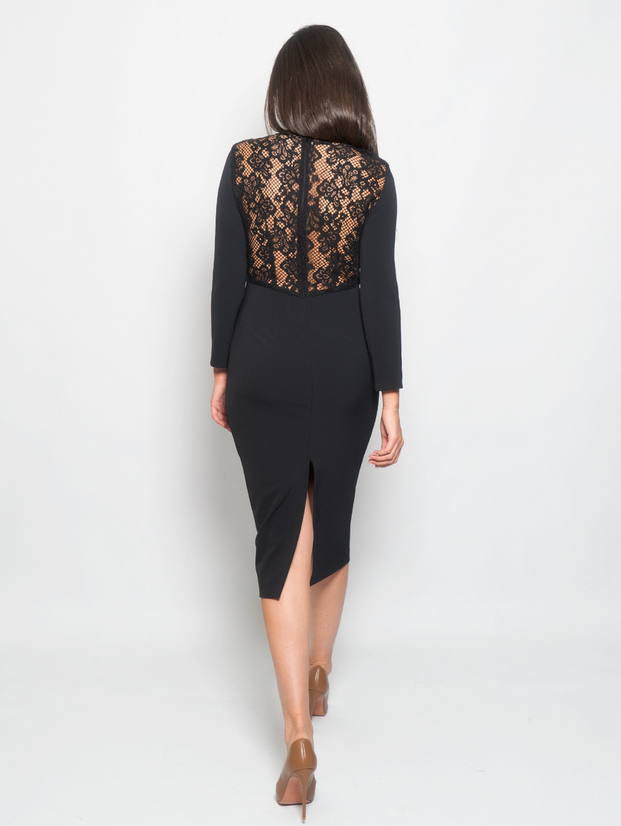 Crepe dress with black lace insert