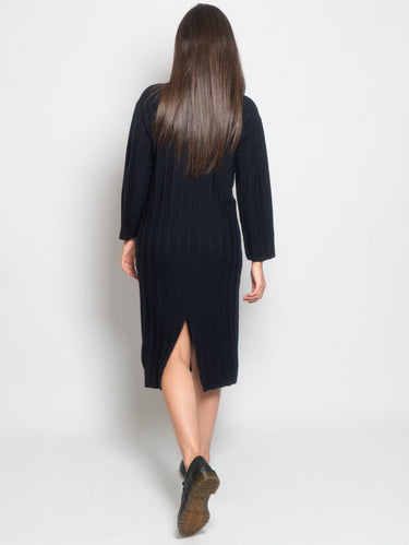 Lang kokerjurk met ribbels blauw