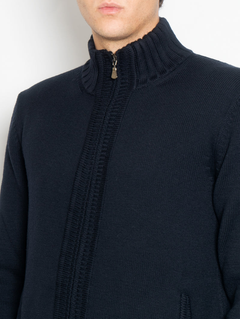 Cardigan in Maglia Full Zip Blu