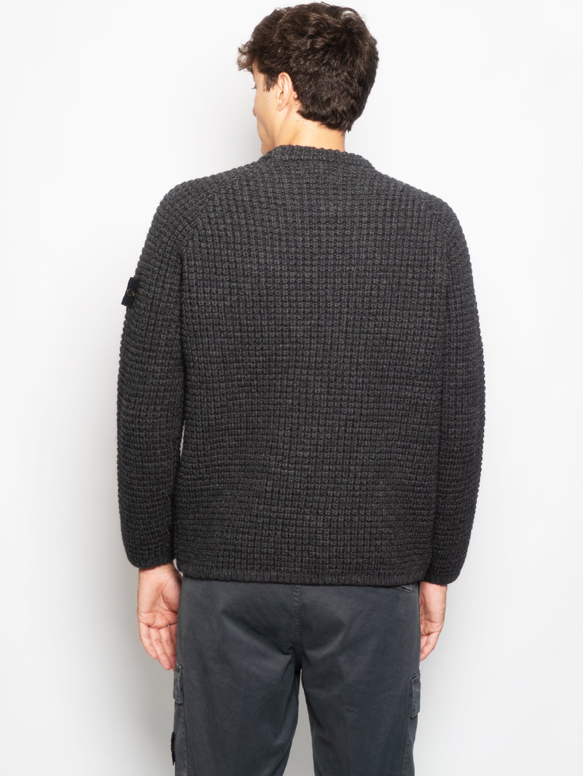 Charcoal Tricot Stitch Crew Neck Sweater