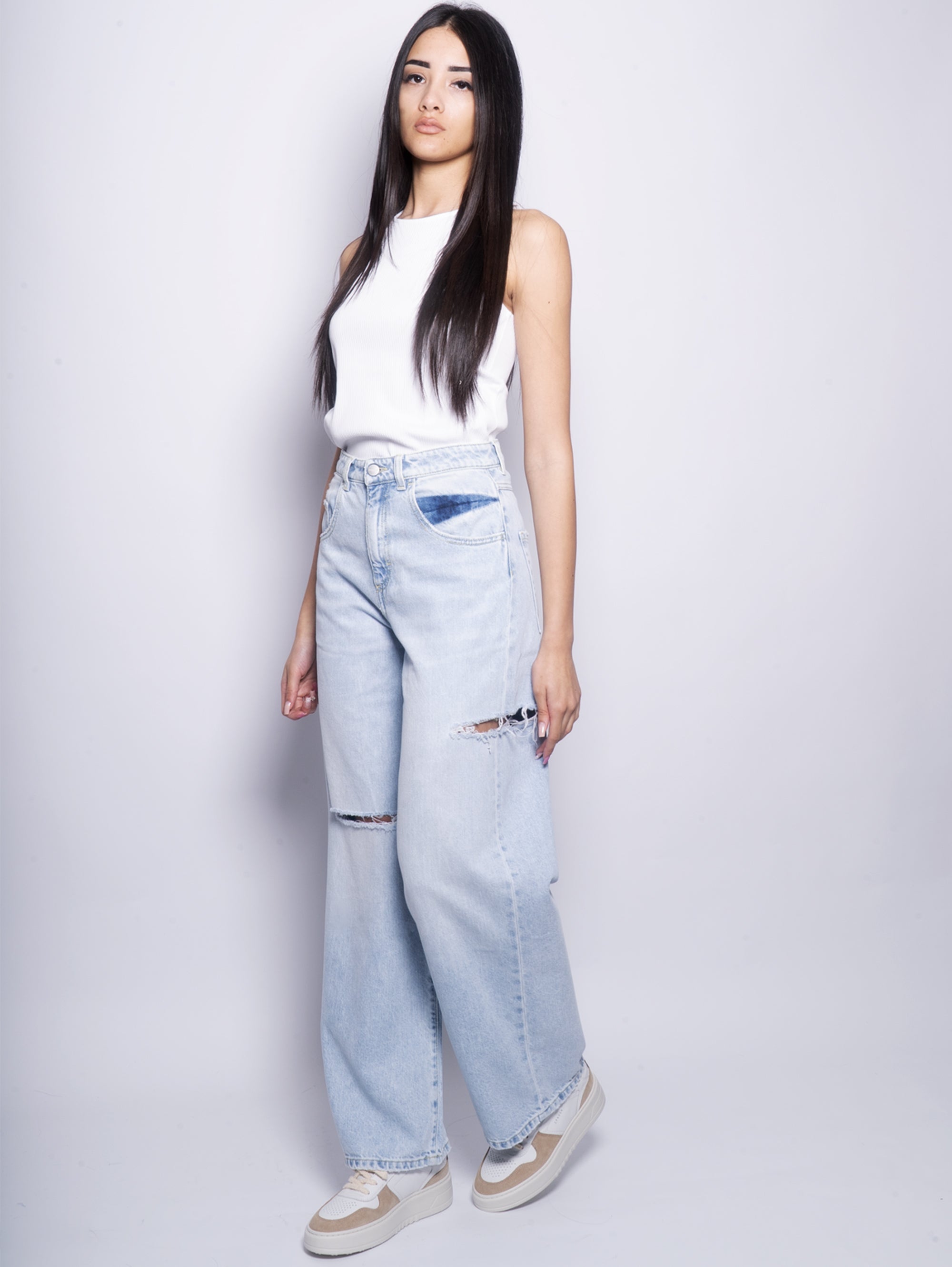 Poppy Jeans with Wide Leg Rips Blue