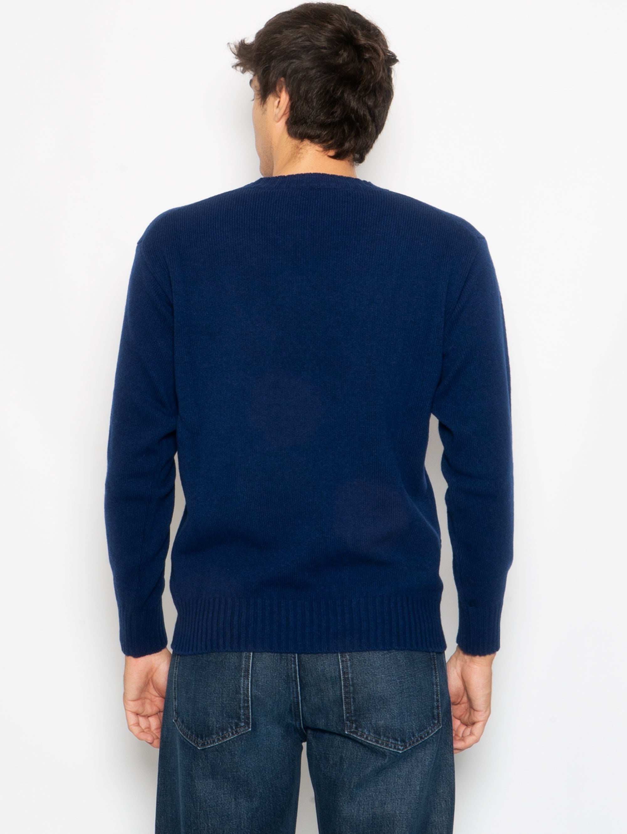 Blue Wool and Cashmere Crewneck Sweater