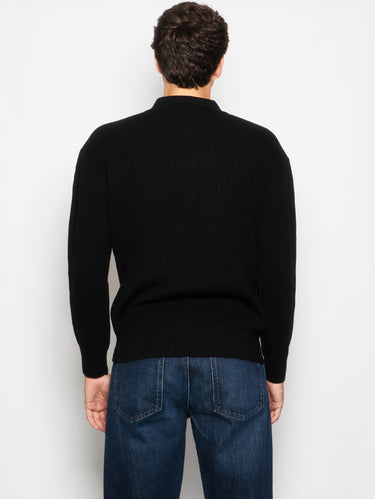 Polo Manica Lunga in Maglia a Coste Blu Navy