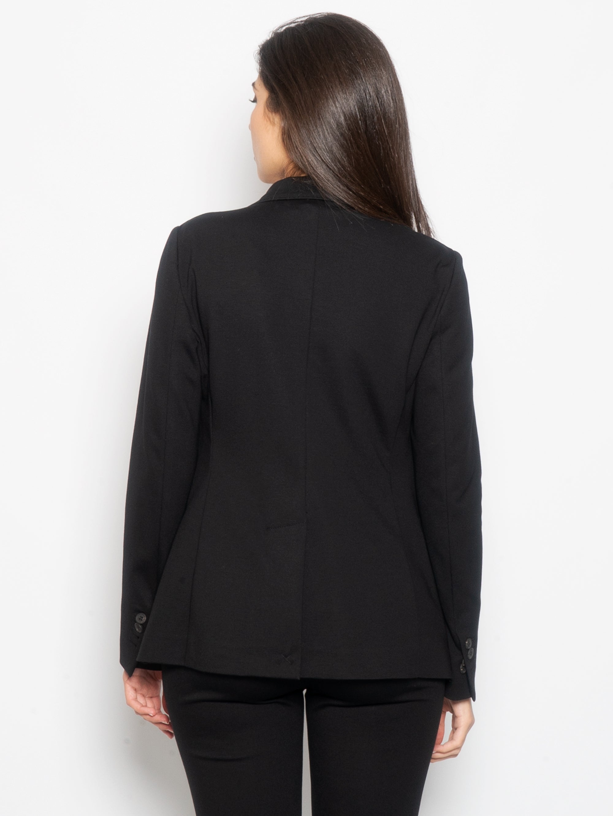 Single-breasted jacket in black fabric stitch