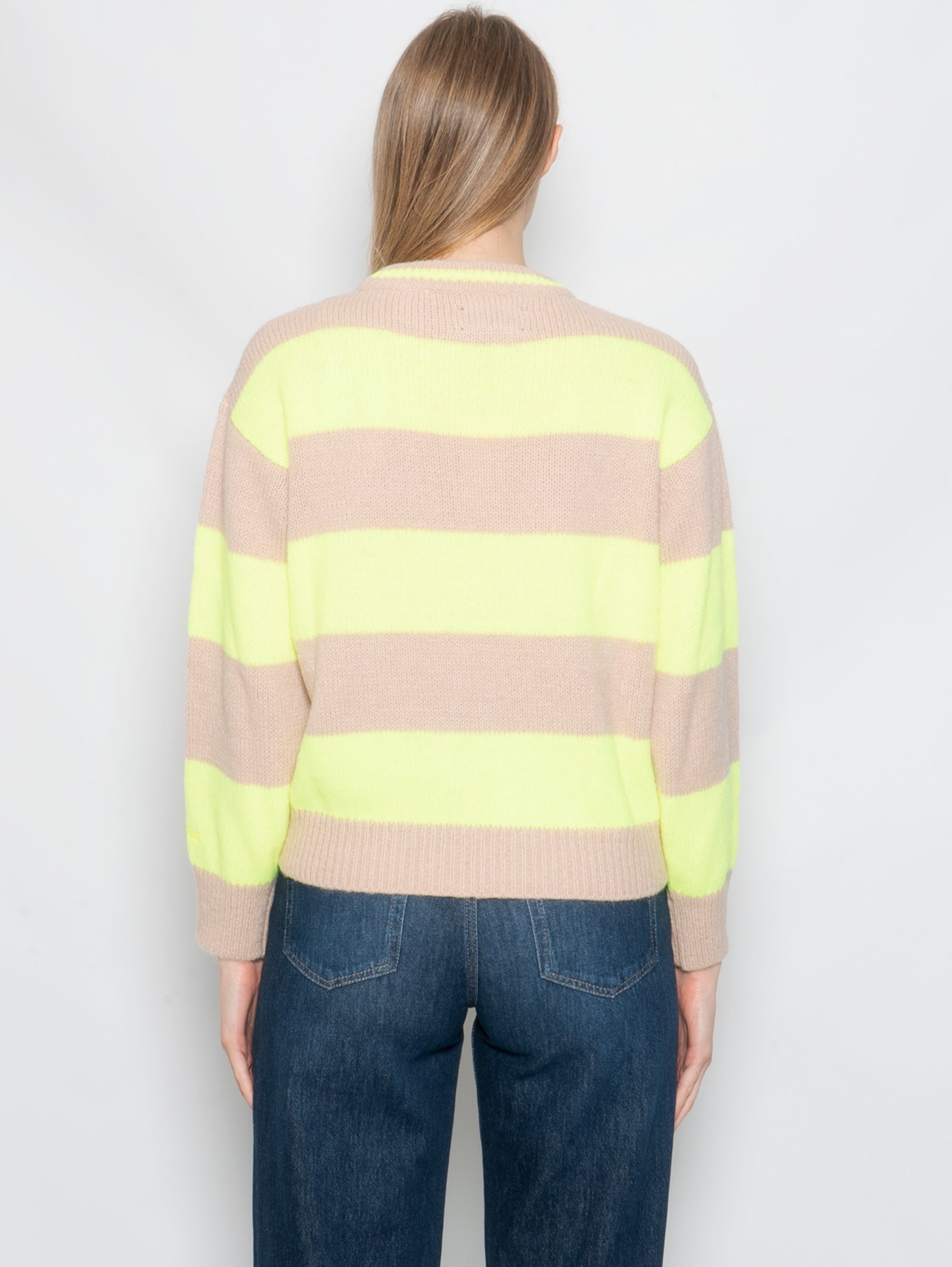 Danya Soft Beige/Fluo Yellow Crew Neck Sweater