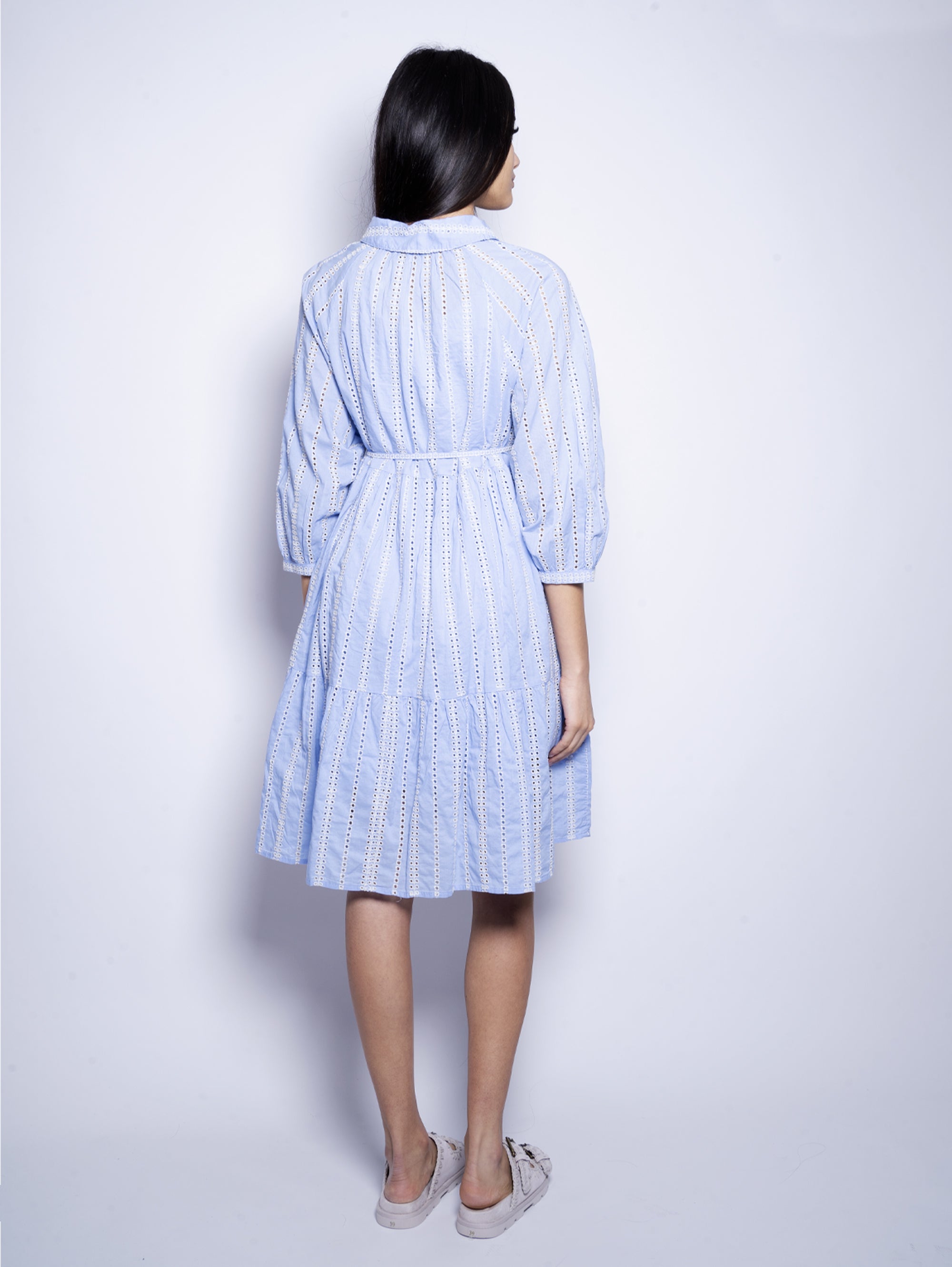Blue Broderie Anglaise Lace Dress