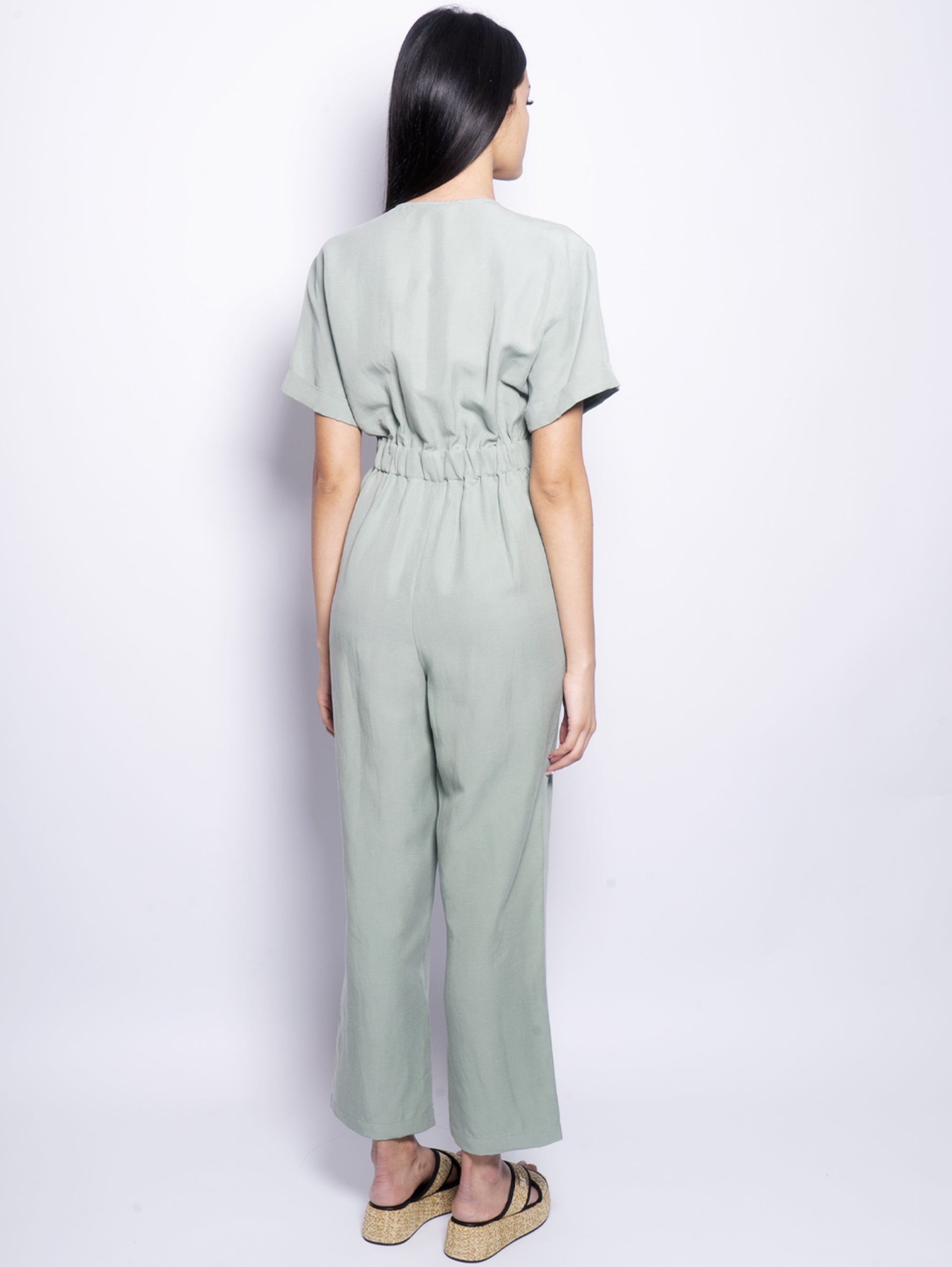 Sage V-Neck Linen Jumpsuit