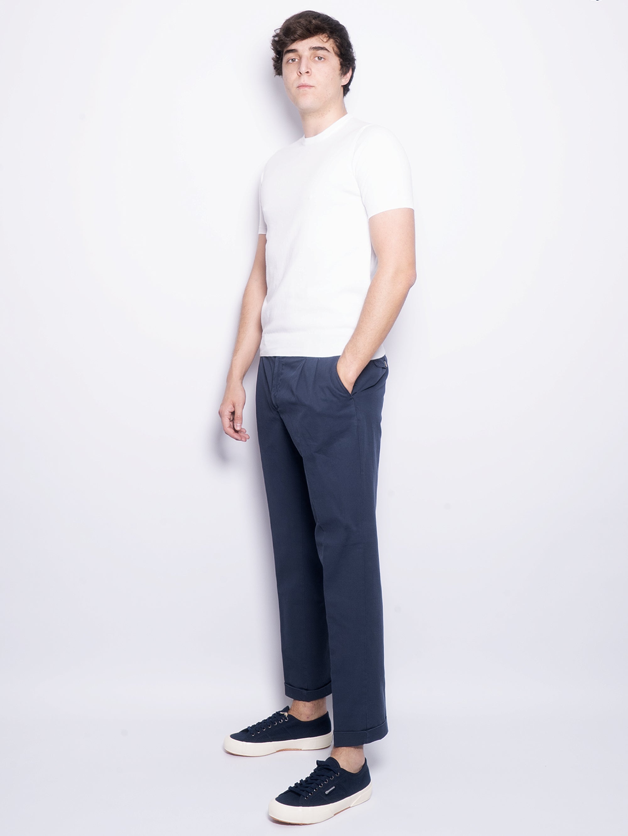 Easy Fit Trousers with Blue Pleats