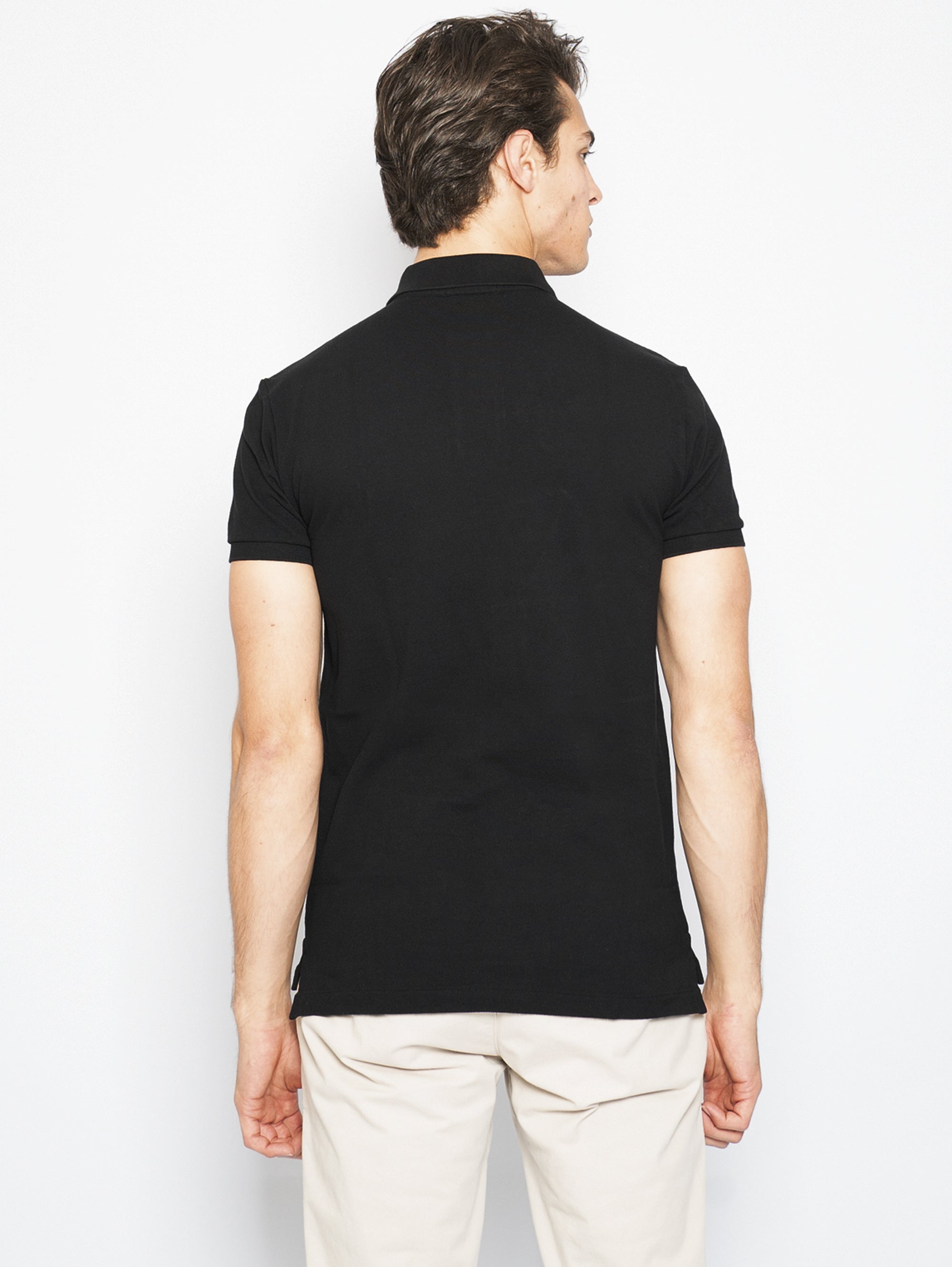 Schwarzes, schmal geschnittenes Piqué-Poloshirt
