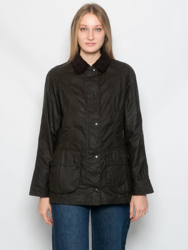 BARBOUR-Giacca Beadnell in Cotone Cerato Oliva-TRYME Shop