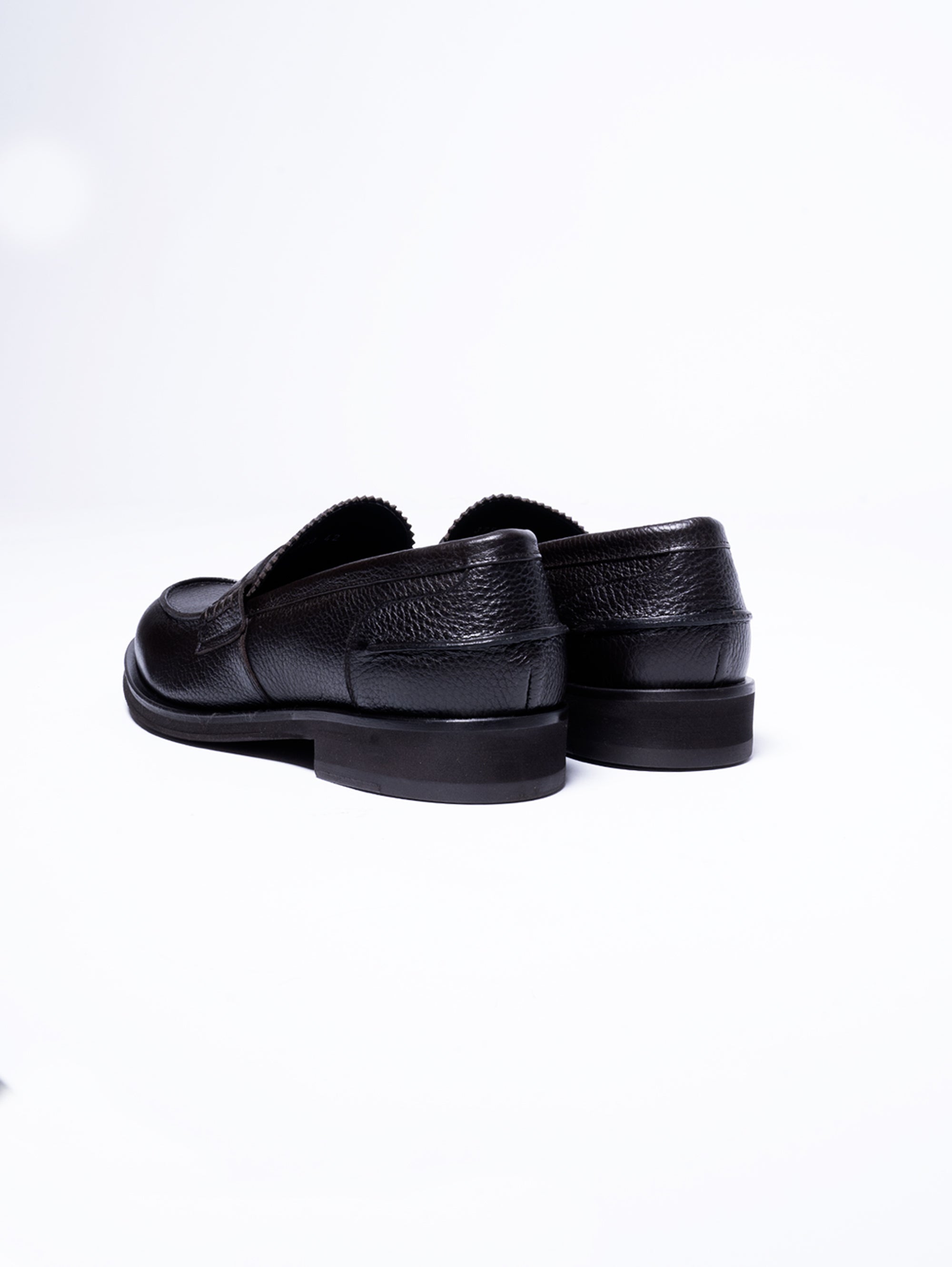 Penny Loafer Moccasin in Dark Brown Grained Leather