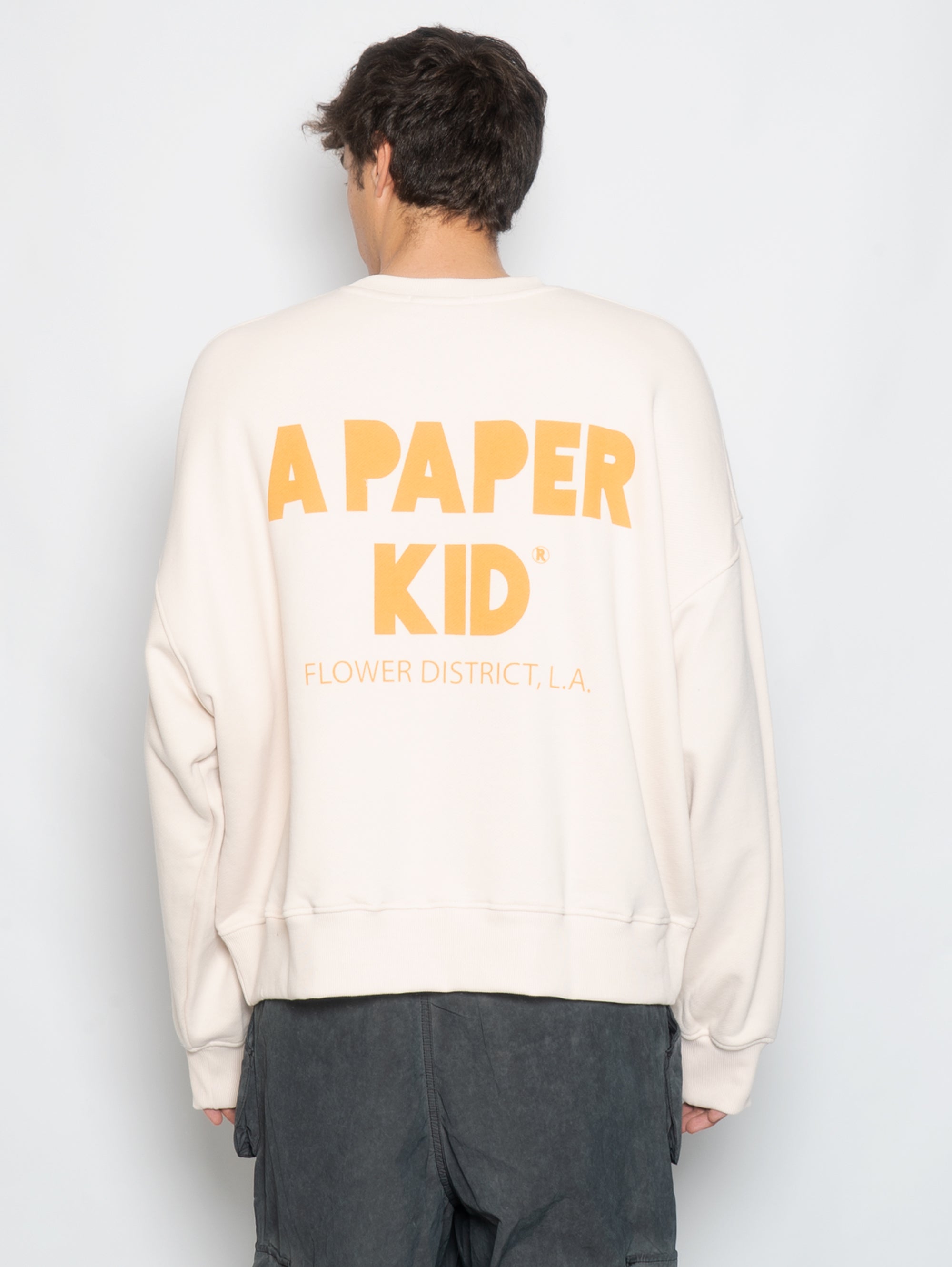 Crewneck Sweatshirt with Maxi Back Print in Cream
