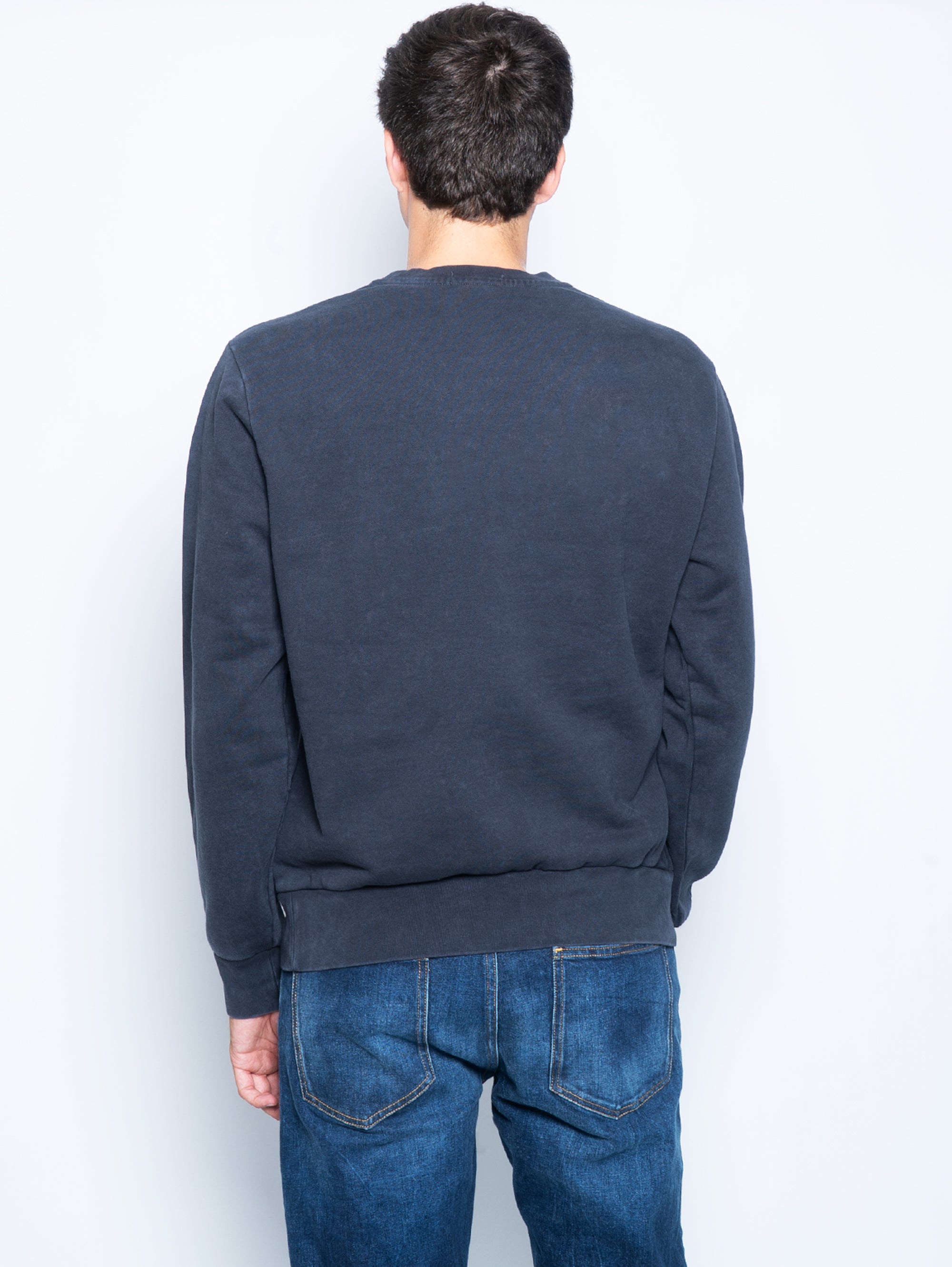 Schwarzes Loopback-Sweatshirt aus Baumwolle mit Rundhalsausschnitt