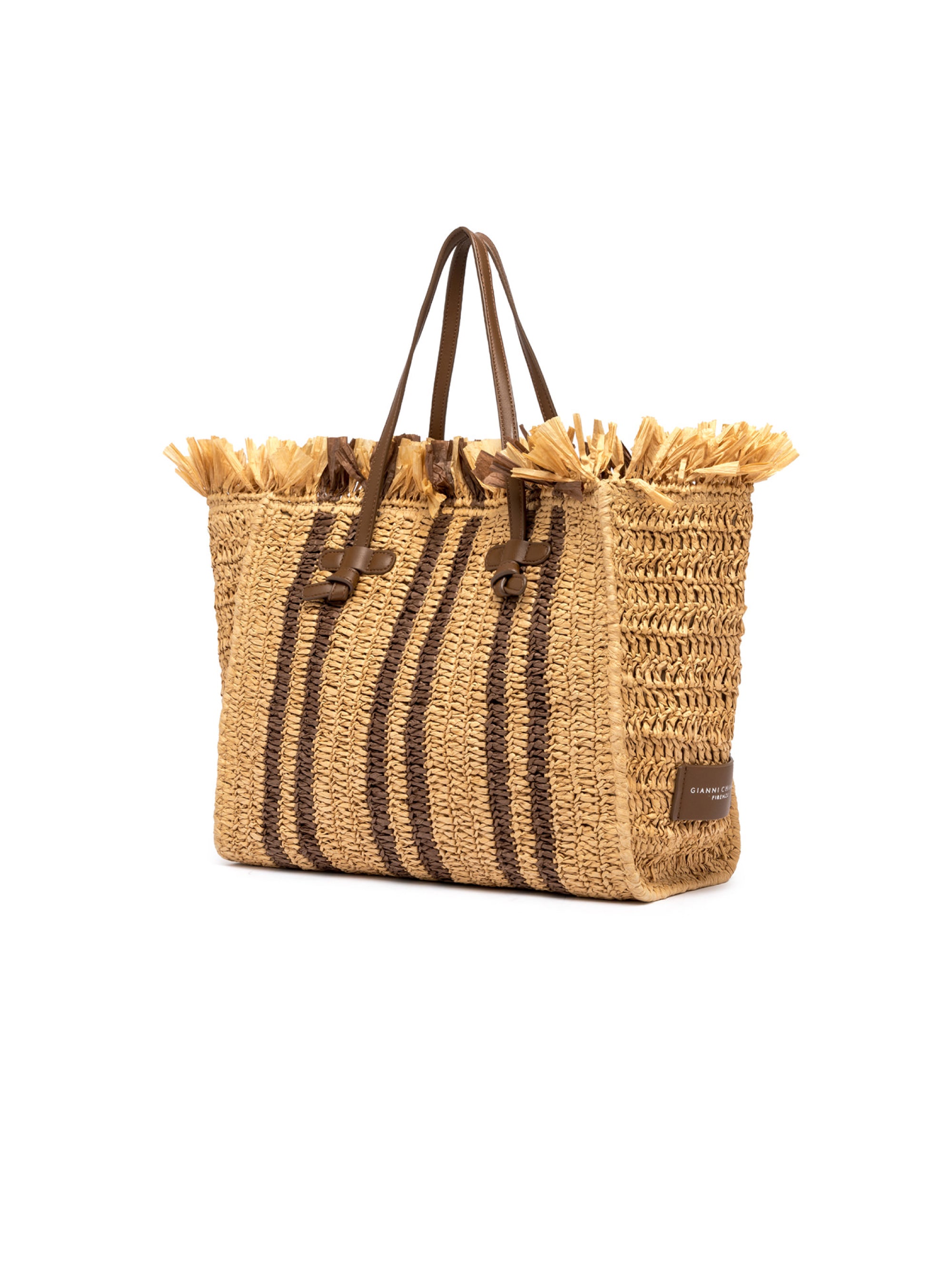 Straw Bag with Coffee Crochet Work