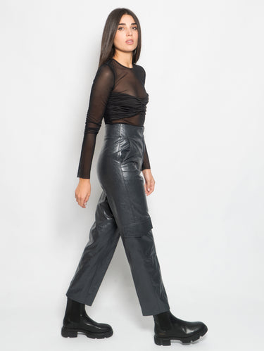 Cargo broek van imitatieleren grijs