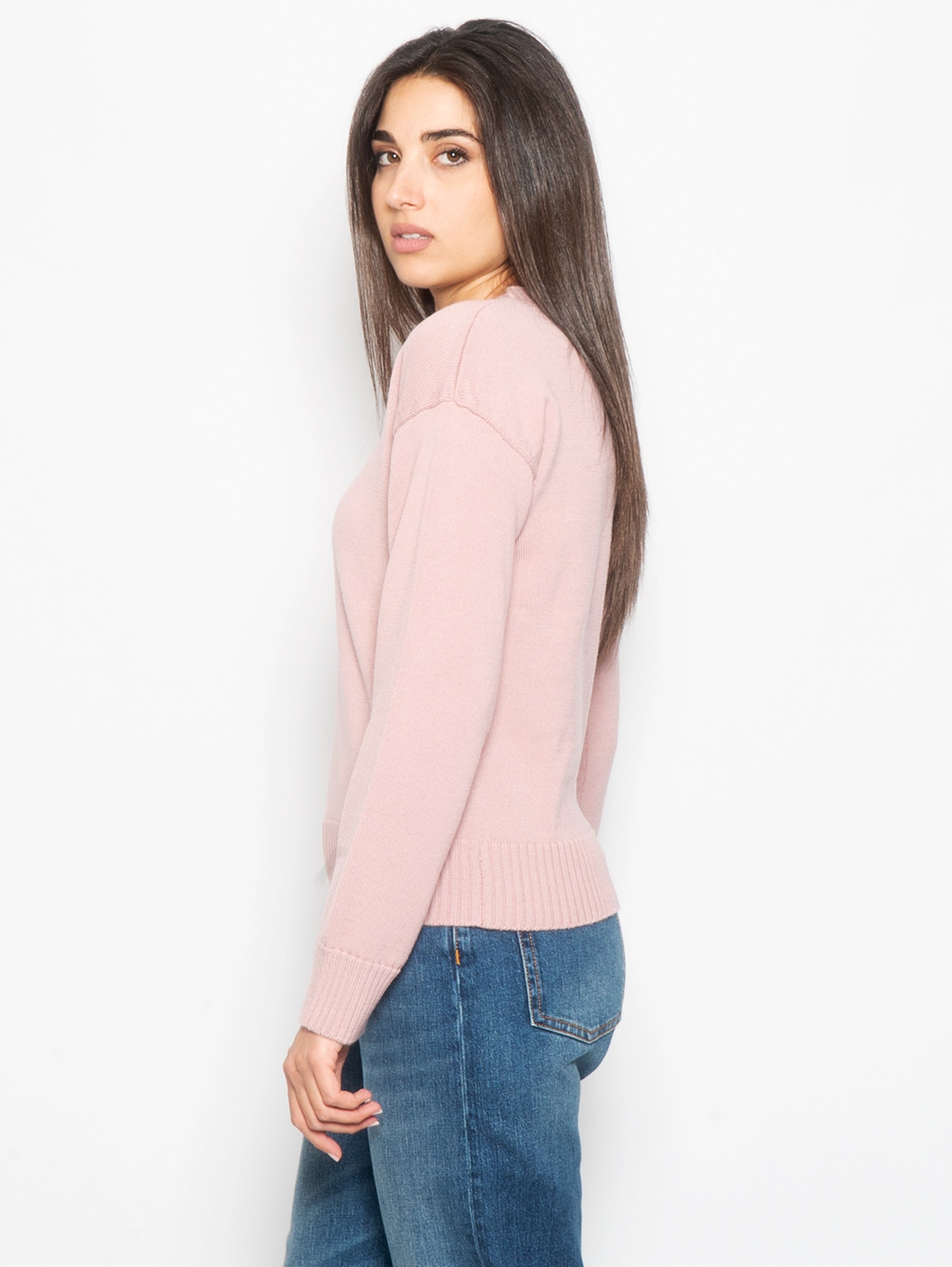 Rosa Pullover mit Rundhalsausschnitt im Boxy-Stil