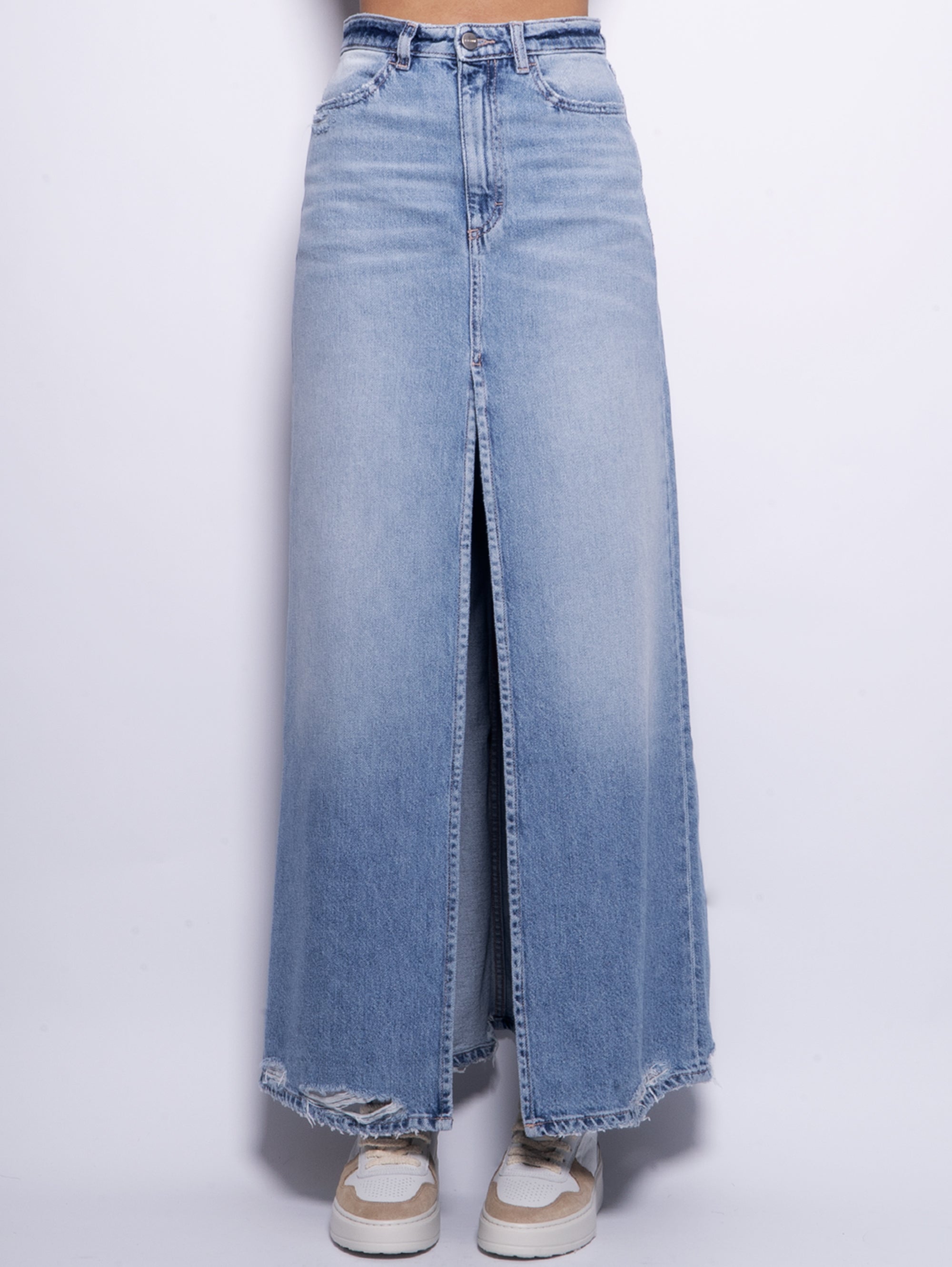 ICON DENIM Gonna Lara in Denim con Spacco Centrale Blu