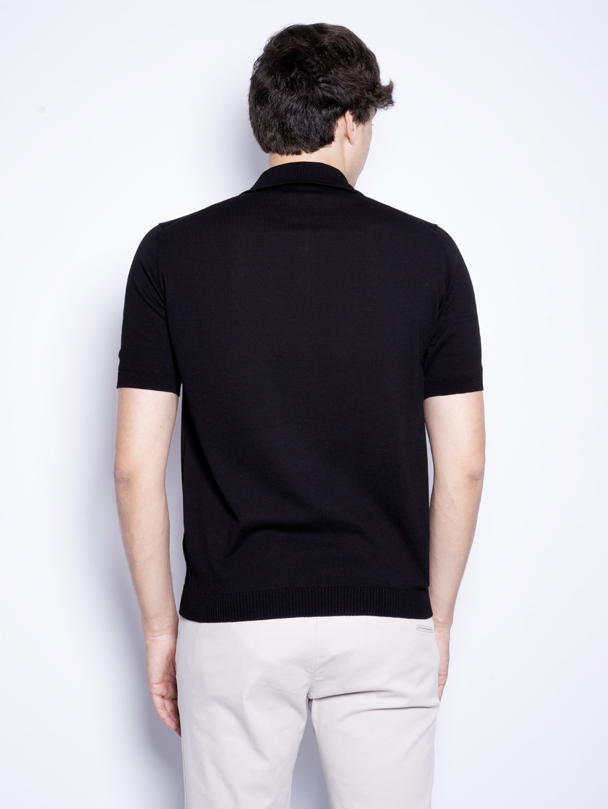 Black Polo Shirt with Three Buttons