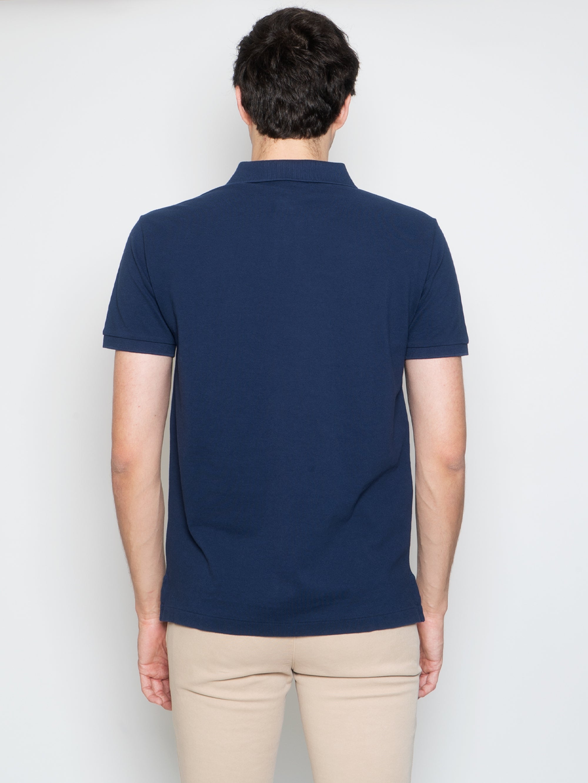 Blaues, schmal geschnittenes Piqué-Poloshirt