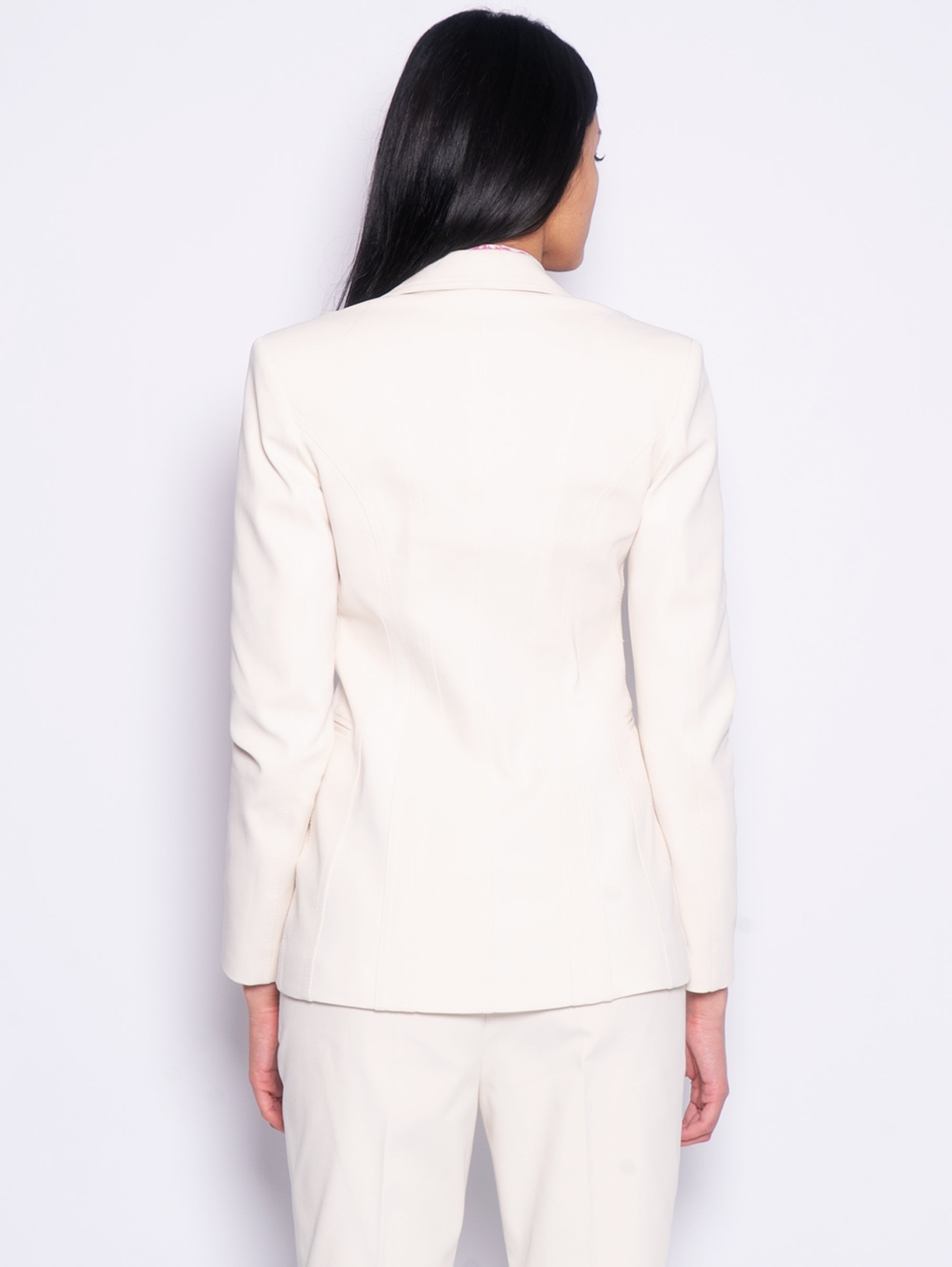 Single-breasted bi-material cream blazer jacket