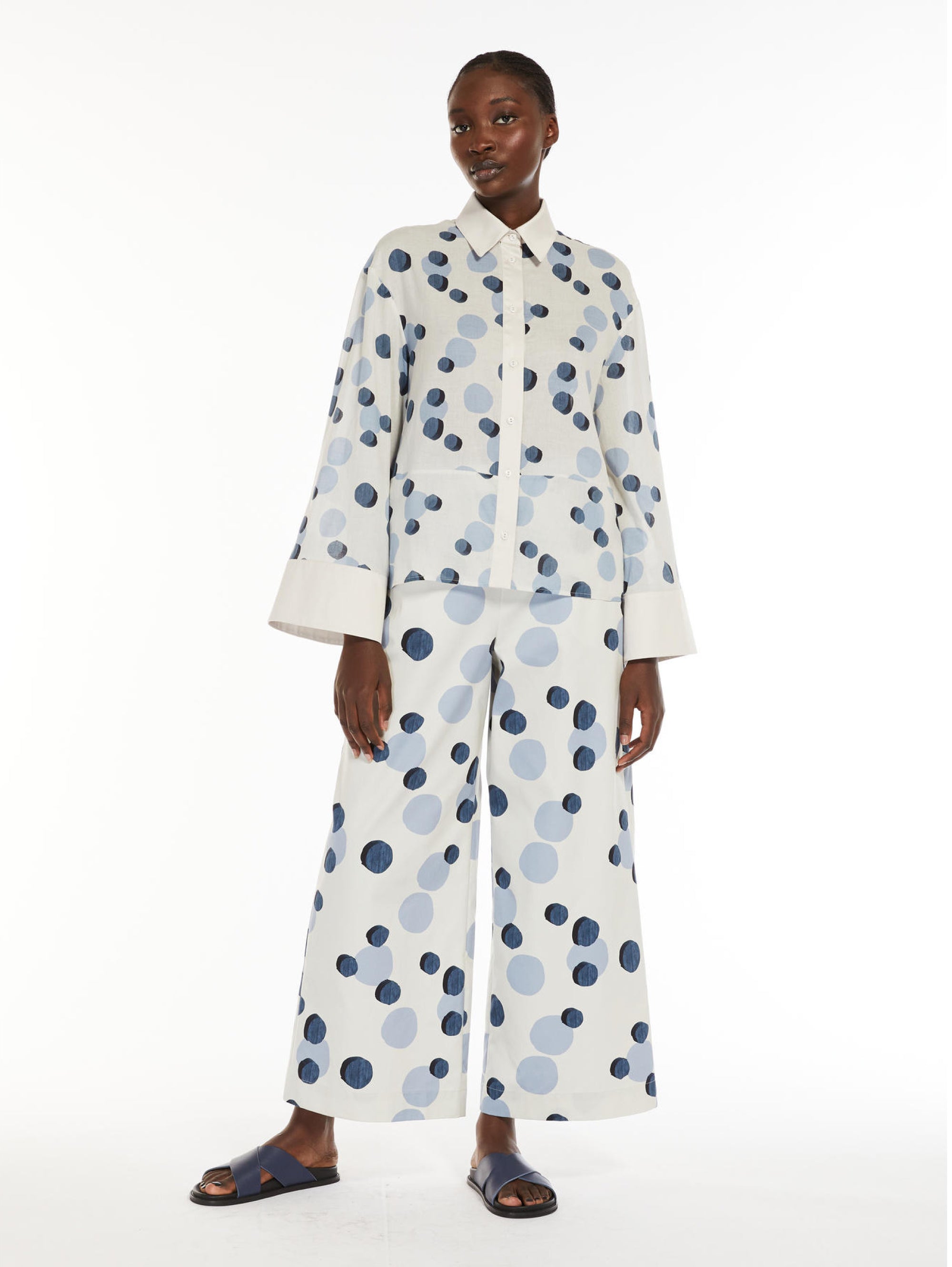 Wide Pants with White/Blue Spot Print