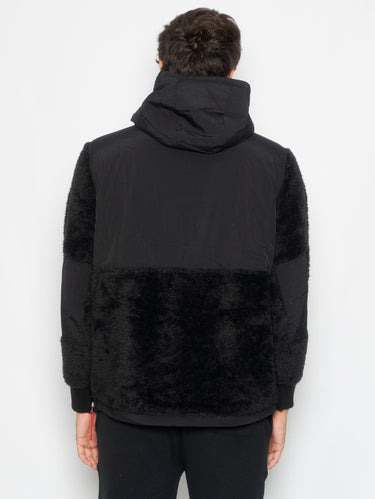 Fleece-Sweatshirt mit Kapuze und halbem Reißverschluss Schwarz