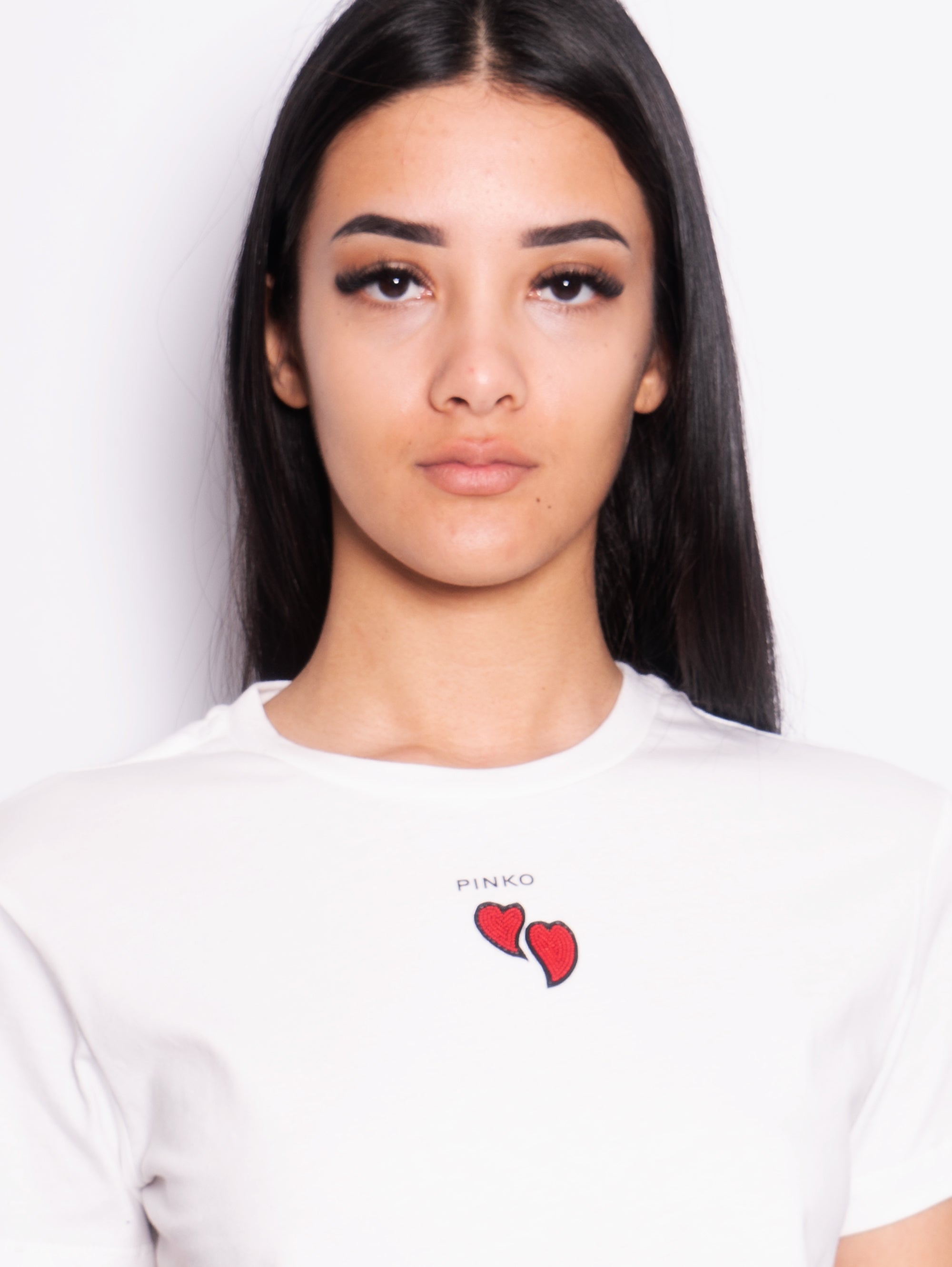 T-shirt with White Embroidered Hearts