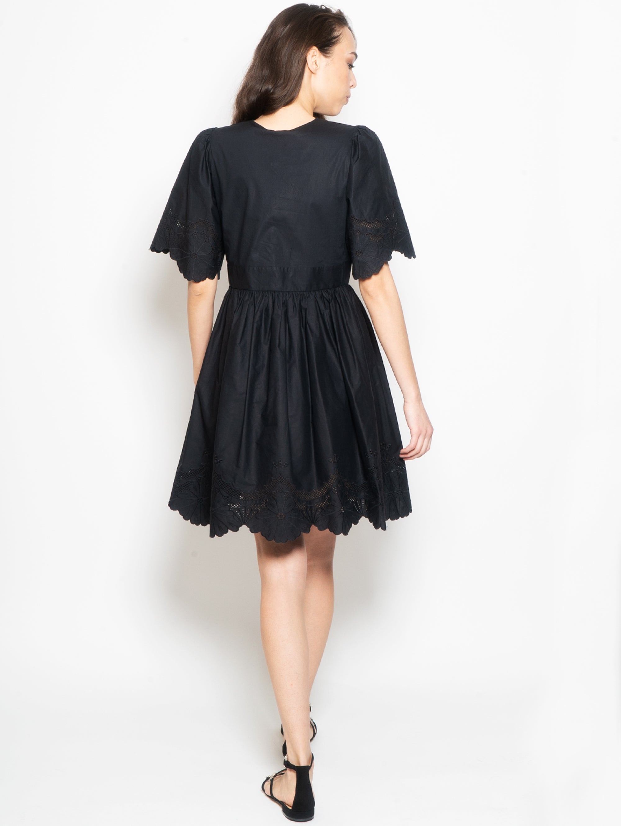 Short Cotton Dress with Black Embroideries