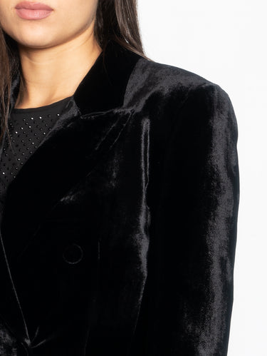 Doppelreihige Samtjacke Schwarz