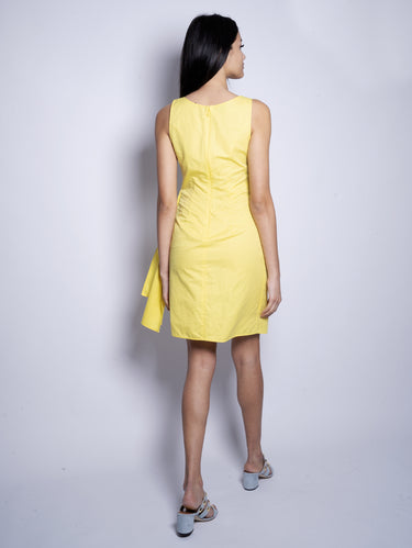 Robe avec nœud en mélange lin jaune