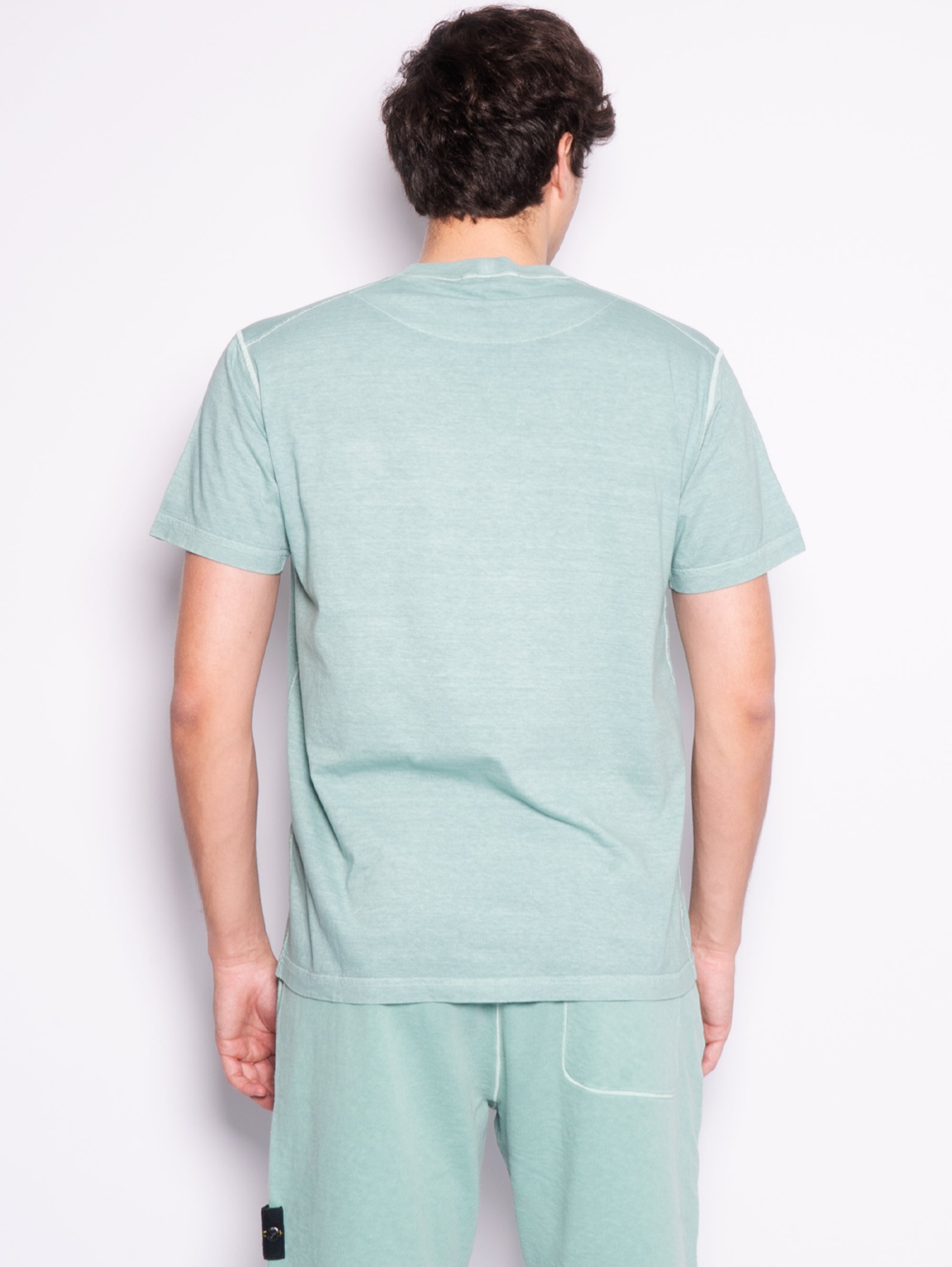 T-shirt Tinta in Capo con Effetto Fissato Verde
