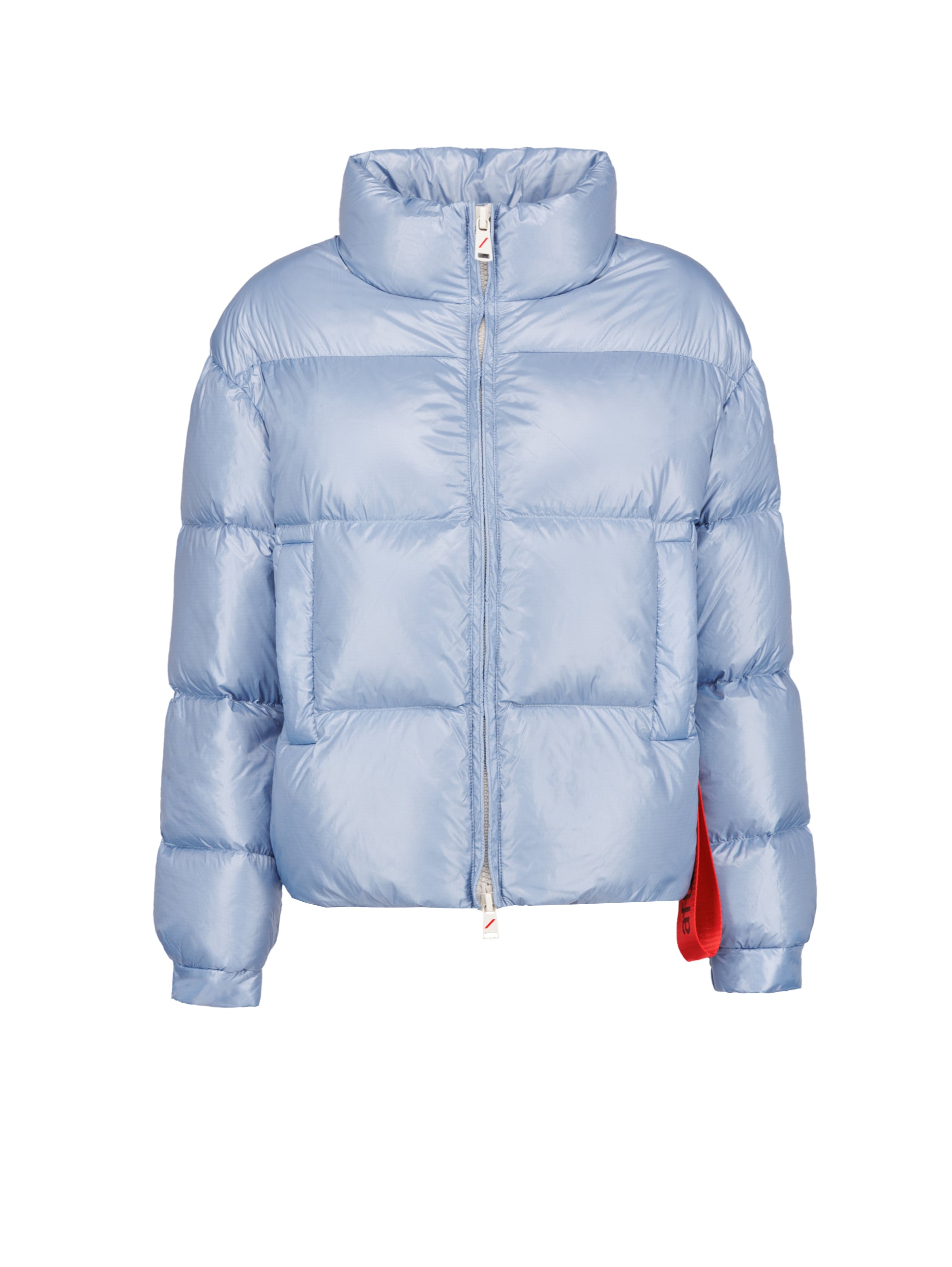 Turku Short Down Jacket in Light Blue Shiny Nylon