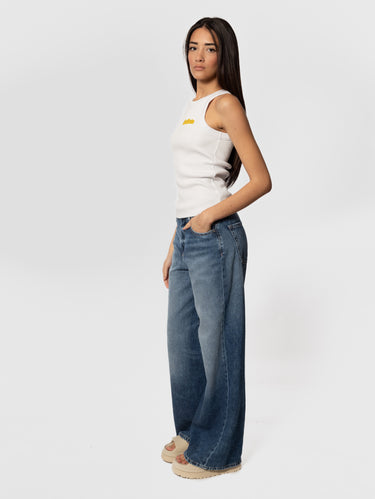 Jeans Debby wijde pijp met medium wassing blauw