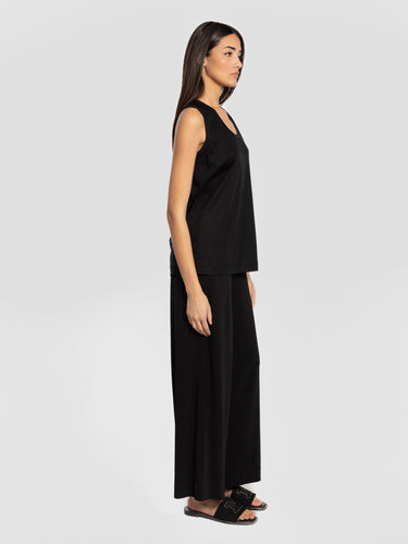 Pantalone Cropped in Viscosa Crepe Savio Nero
