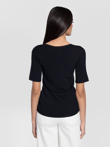 Maglia a Costine in Viscosa Crepe Minosse Nero